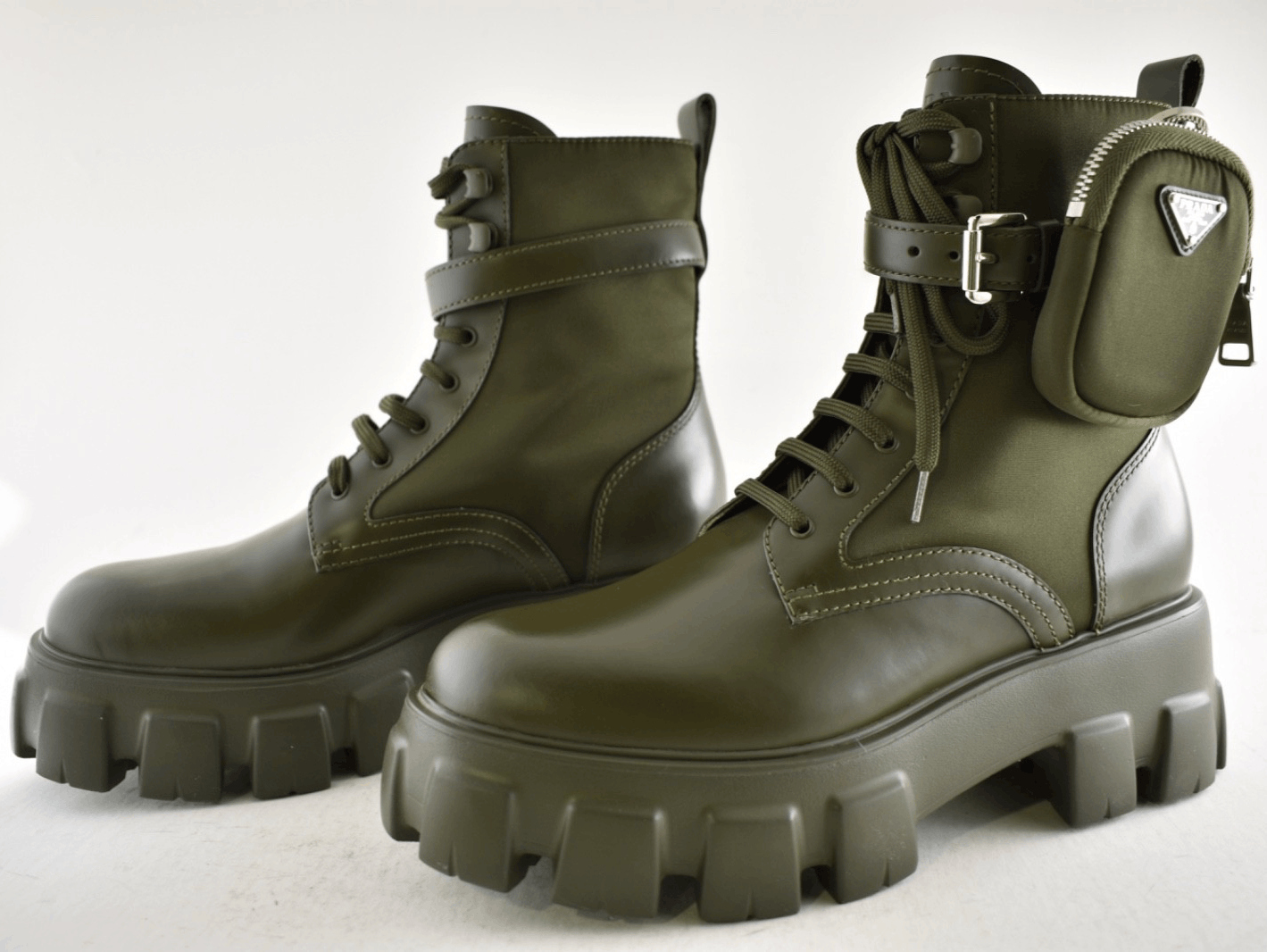 Prada Prada Monolith Leather Nylon Pouch Lug Sole Combat Boot 40 Size US 10 / IT 40 - 12 Thumbnail