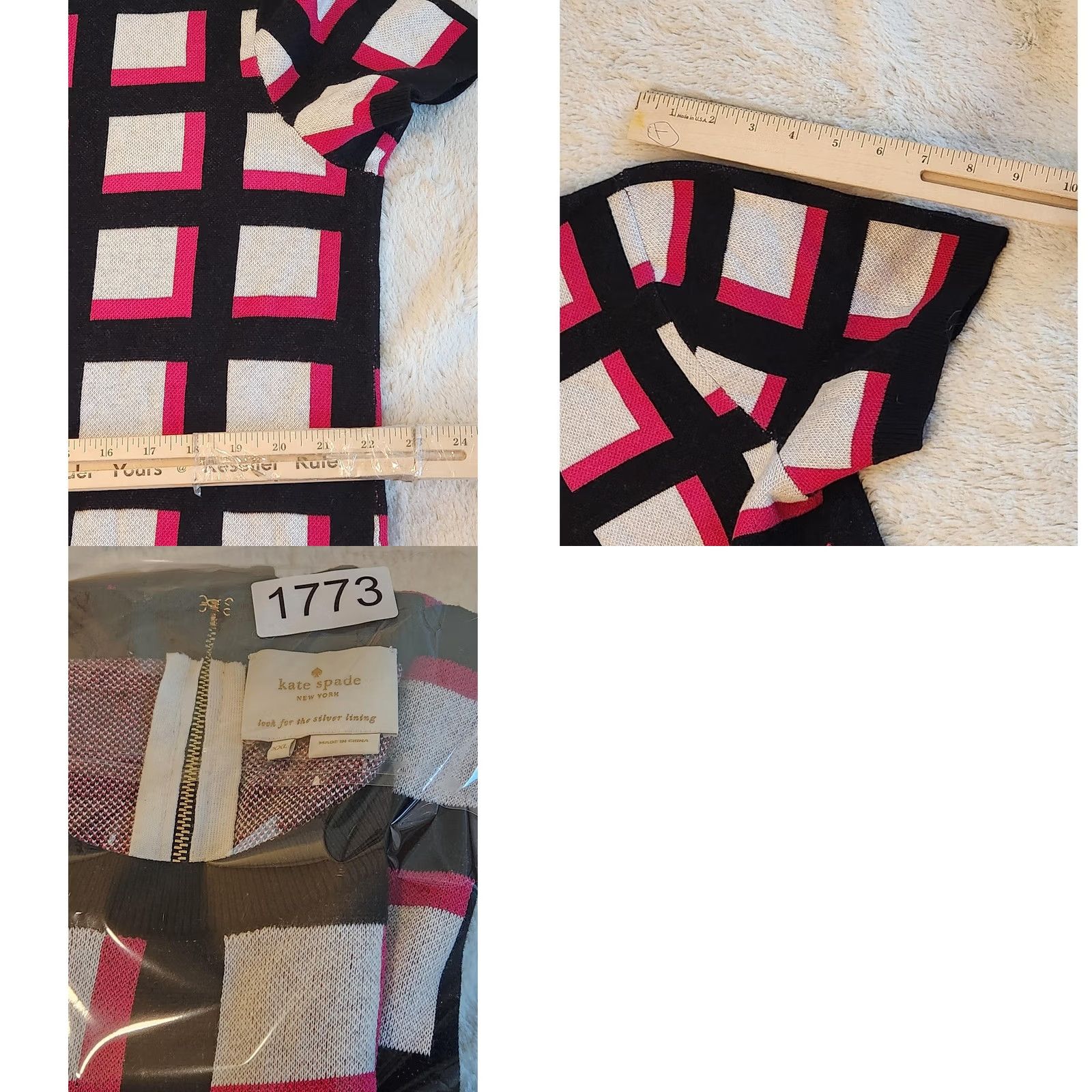 Vintage VINTAGE Kate Spade New York Windowpane Check Sweater Dress Womens XXL Geometric Knit Black Crew Neck Zipper Back 60s Inspired Size XXL / US 16-18 / IT 52-54 - 8 Thumbnail