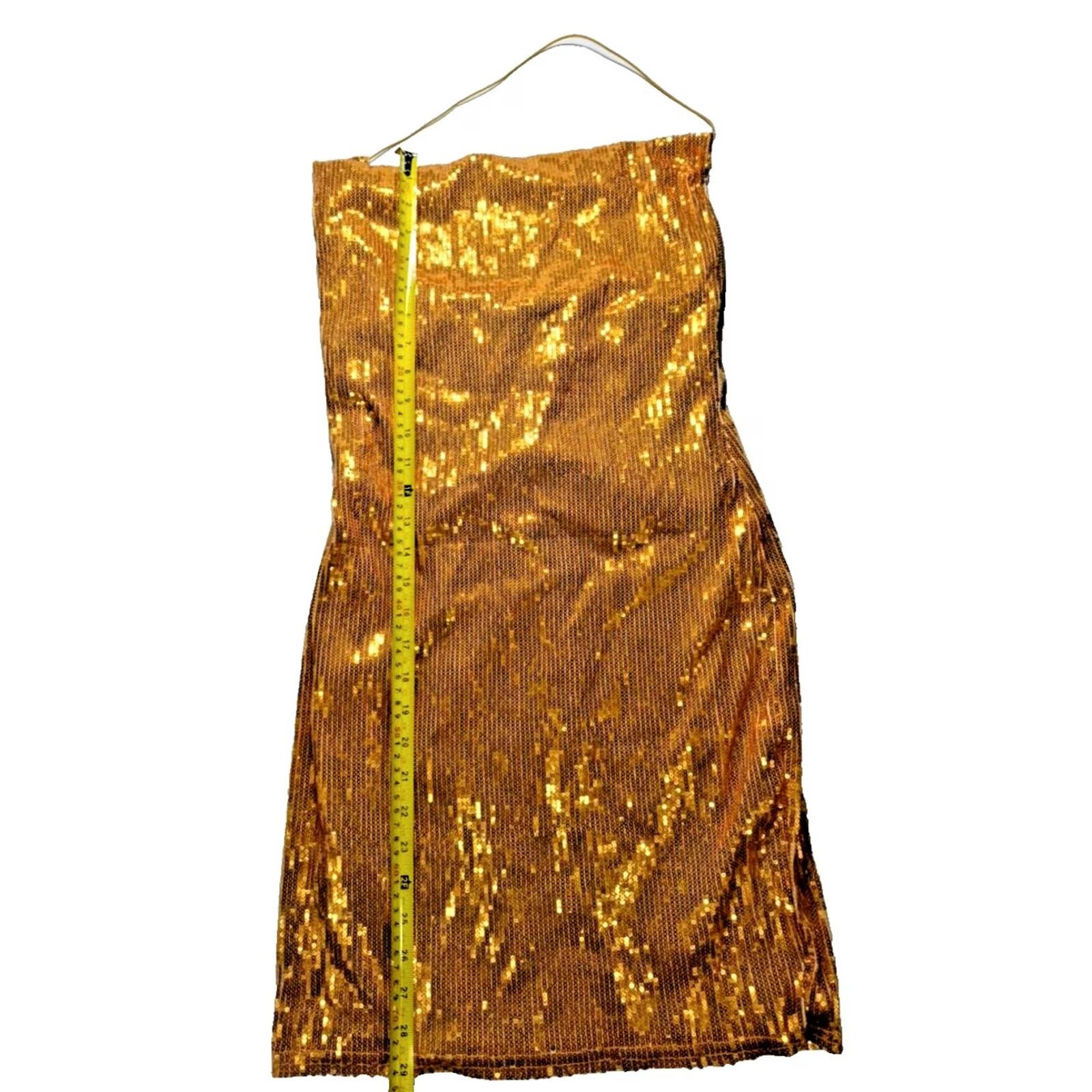 PrettyLittleThing Gold Sequin Strapless Mini Dress - Size 6 Size M / US 6-8 / IT 42-44 - 5 Thumbnail