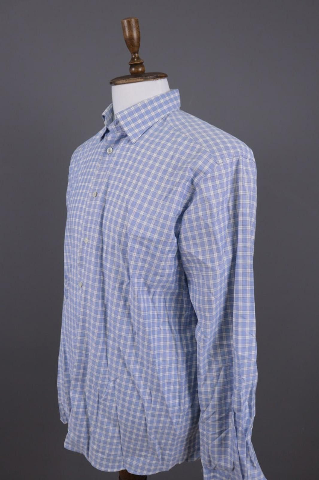 Eton Eton Contemporary Blue Check Cotton & Linen Shirt 43/17 Size US M / EU 48-50 / 2 - 9 Thumbnail