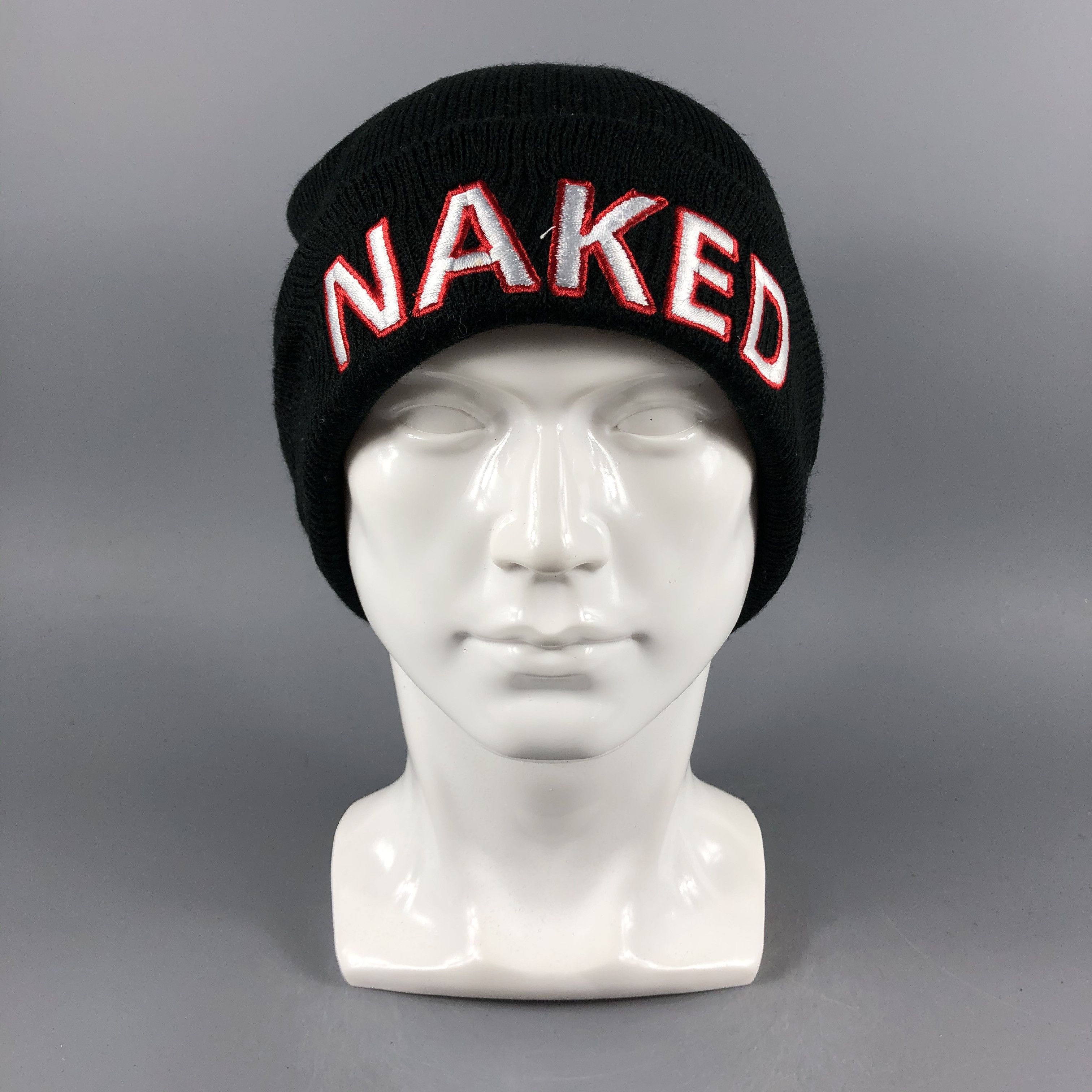 image of Vintage Naked Spellout Black Beanie Snow Hat Snow Cap -D1217, Men's