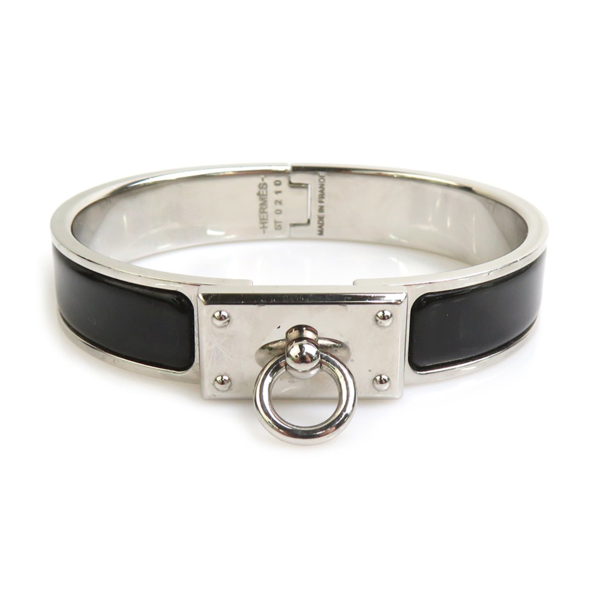 Hermes Hermes Hermès Click Aneau Bangle Bracelet in Metal and Enamel, Silver Black, Women's, Free Shipping, e61513a Size ONE SIZE - 1 Thumbnail