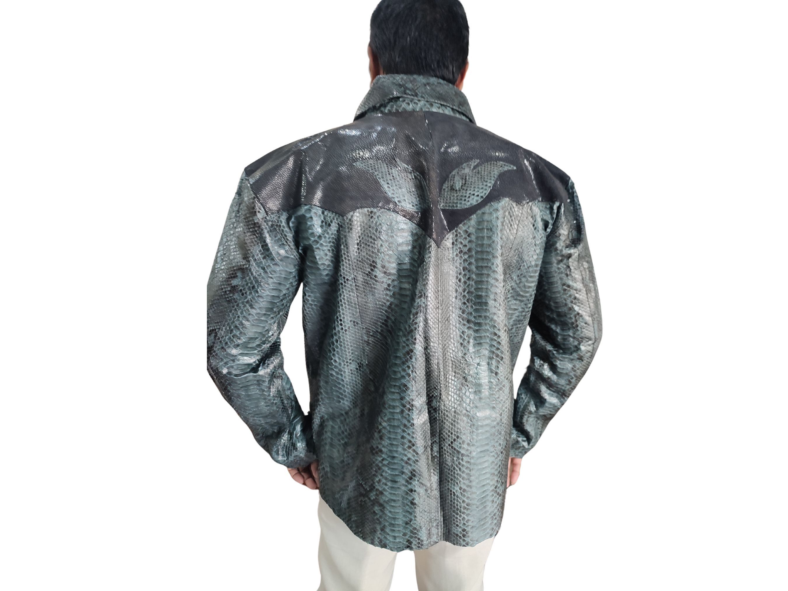 Handmade Snakeskin Jacket for Men with Stingray Skin Accents Size US M / EU 48-50 / 2 - 2 Thumbnail