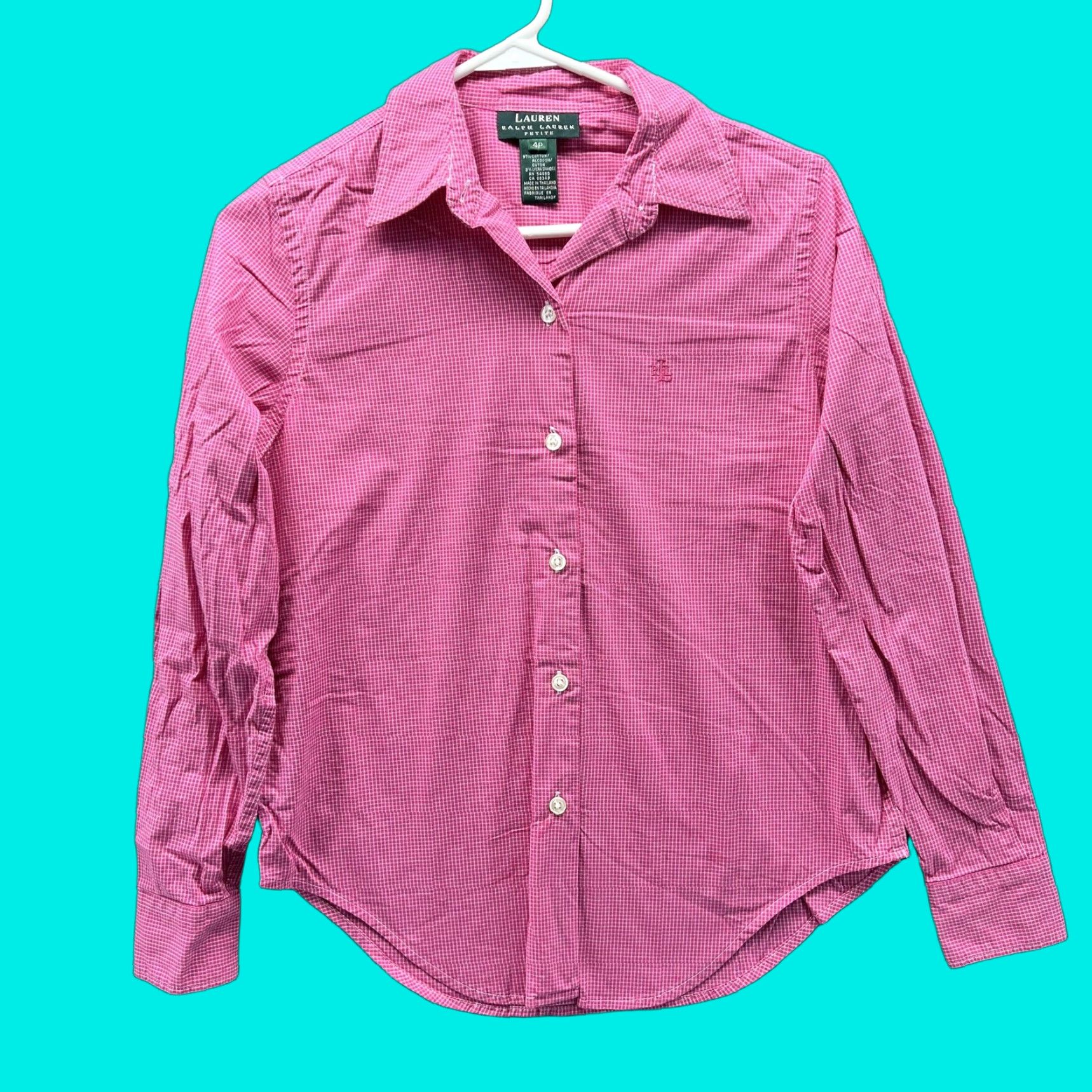 Ralph Lauren Lauren Ralph Lauren Shirt Womens Petite 4 Pink Button Front Long Sleeve Top Size S / US 4 / IT 40 - 1 Thumbnail