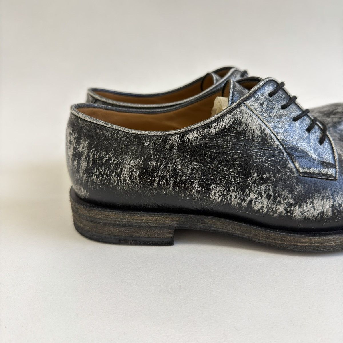 Jil Sander Black/White ‘Distressed Leather’ Derby Shoes Size US 9 / EU 42 - 4 Thumbnail