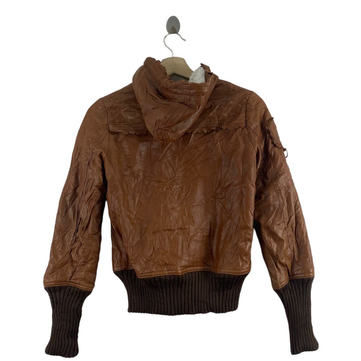 Japanese Brand LANGUAGE Japanese Brand Hooded Brown Leather Jacket Size US XXS / EU 40 - 4 Thumbnail