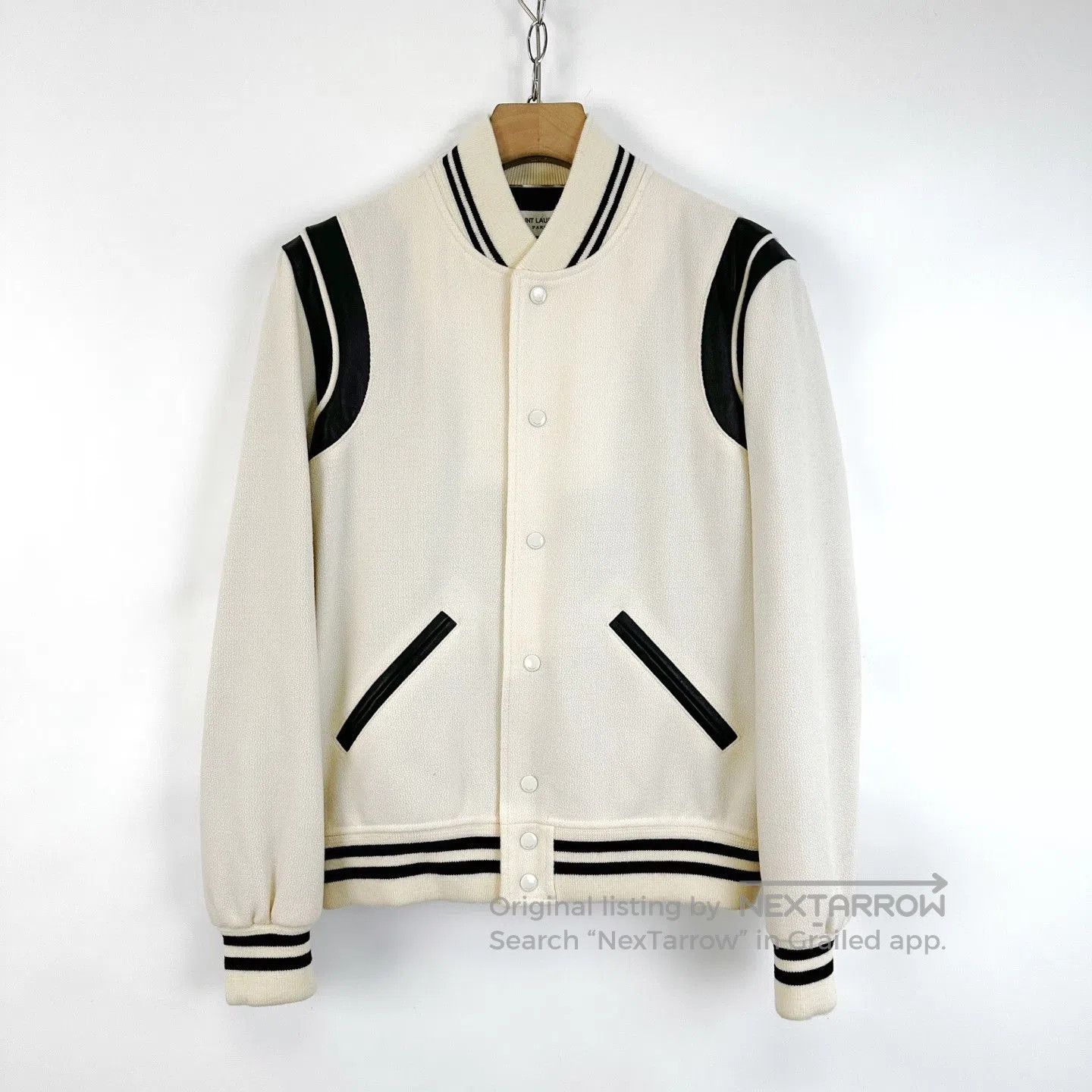 Saint Laurent Paris Saint Laurent White Black Striped Baseball Jacket. Size US M / EU 48-50 / 2 - 1 Thumbnail