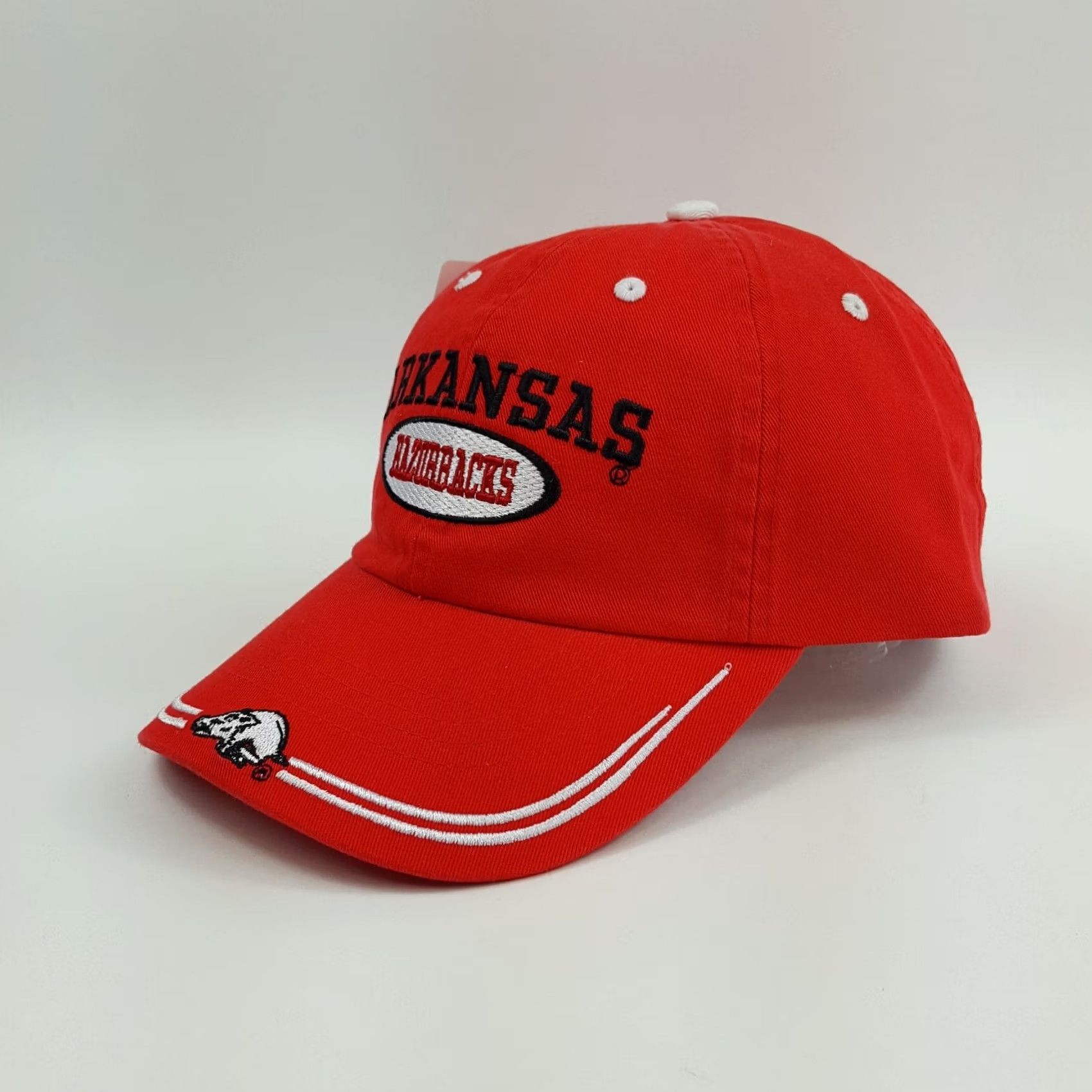NCAA VINTAGE Arkansas Razorbacks NCAA College Hat Baseball Cap University Spike Hat Adjustable Red Mens Sports University 90s Logo Embroidered Twill Cotton Size ONE SIZE - 3 Thumbnail