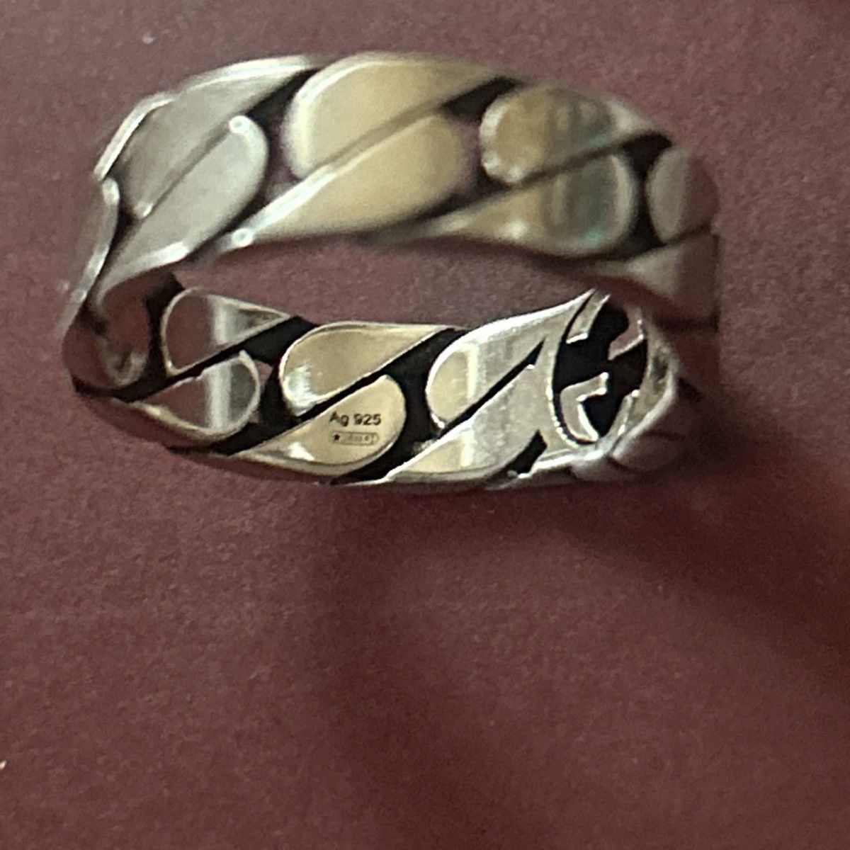 Gucci Gucci Wide Ring w Interlocking G Sterling Silver Chain AG925 Size ONE SIZE - 5 Thumbnail