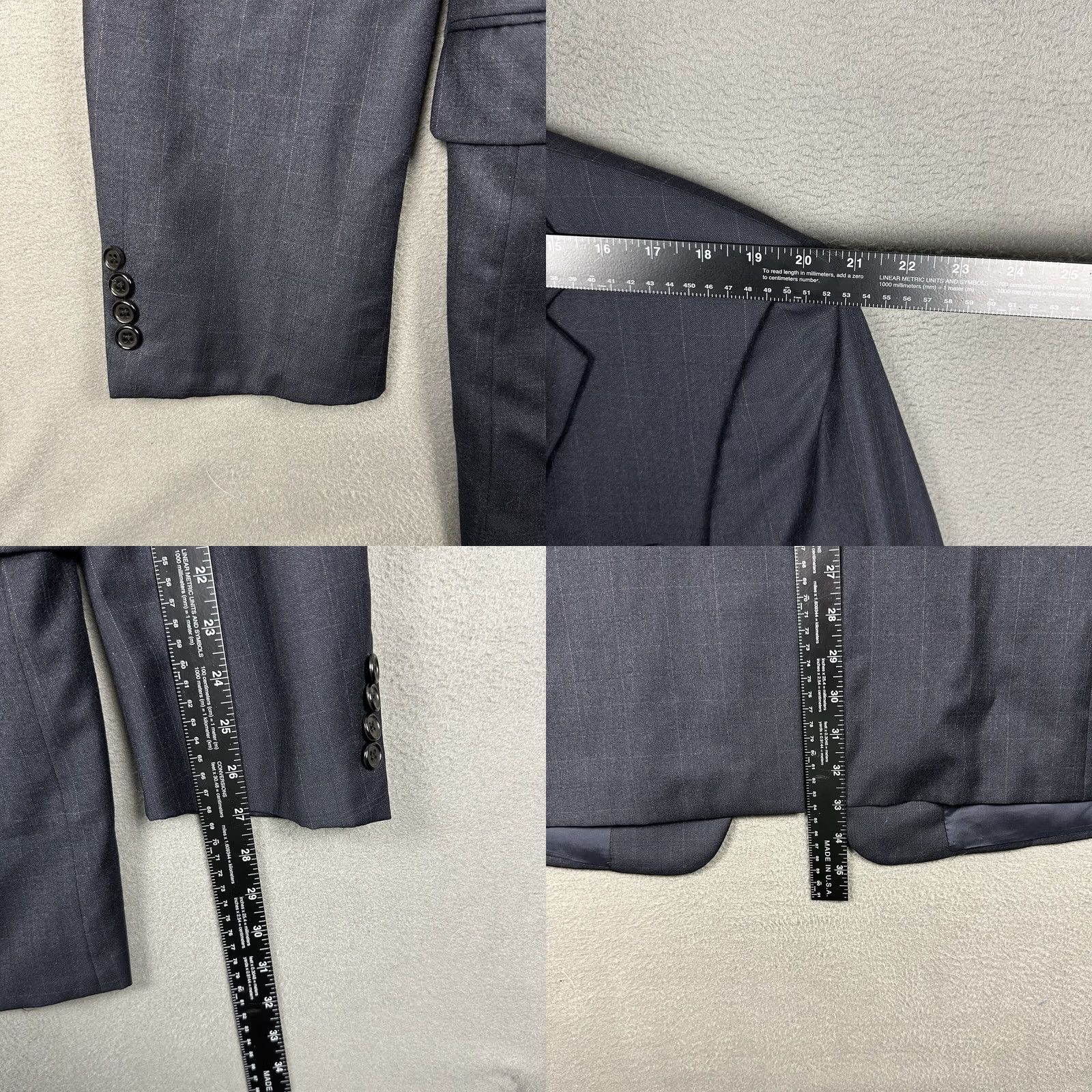 Loro Piana Hickey Freeman Blazer Blue Windowpane Wool 43L Notch Lapel Single-Breasted 2-Button Four-Button Sleeve Long Size 46R - 9 Thumbnail