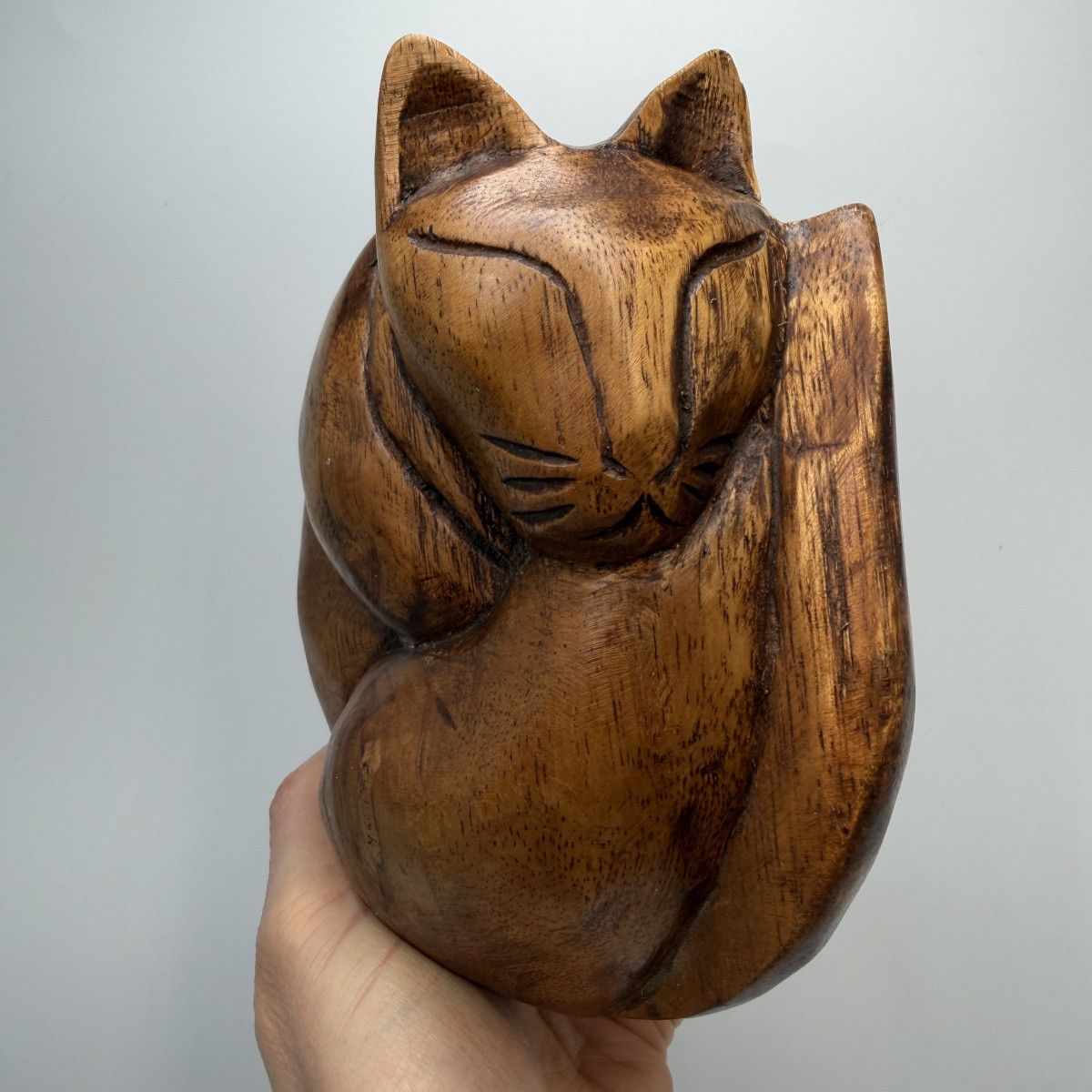 Vintage Vintage Hand Carved Wooden Sleeping Cat Figurine Rustic Size ONE SIZE - 10 Thumbnail