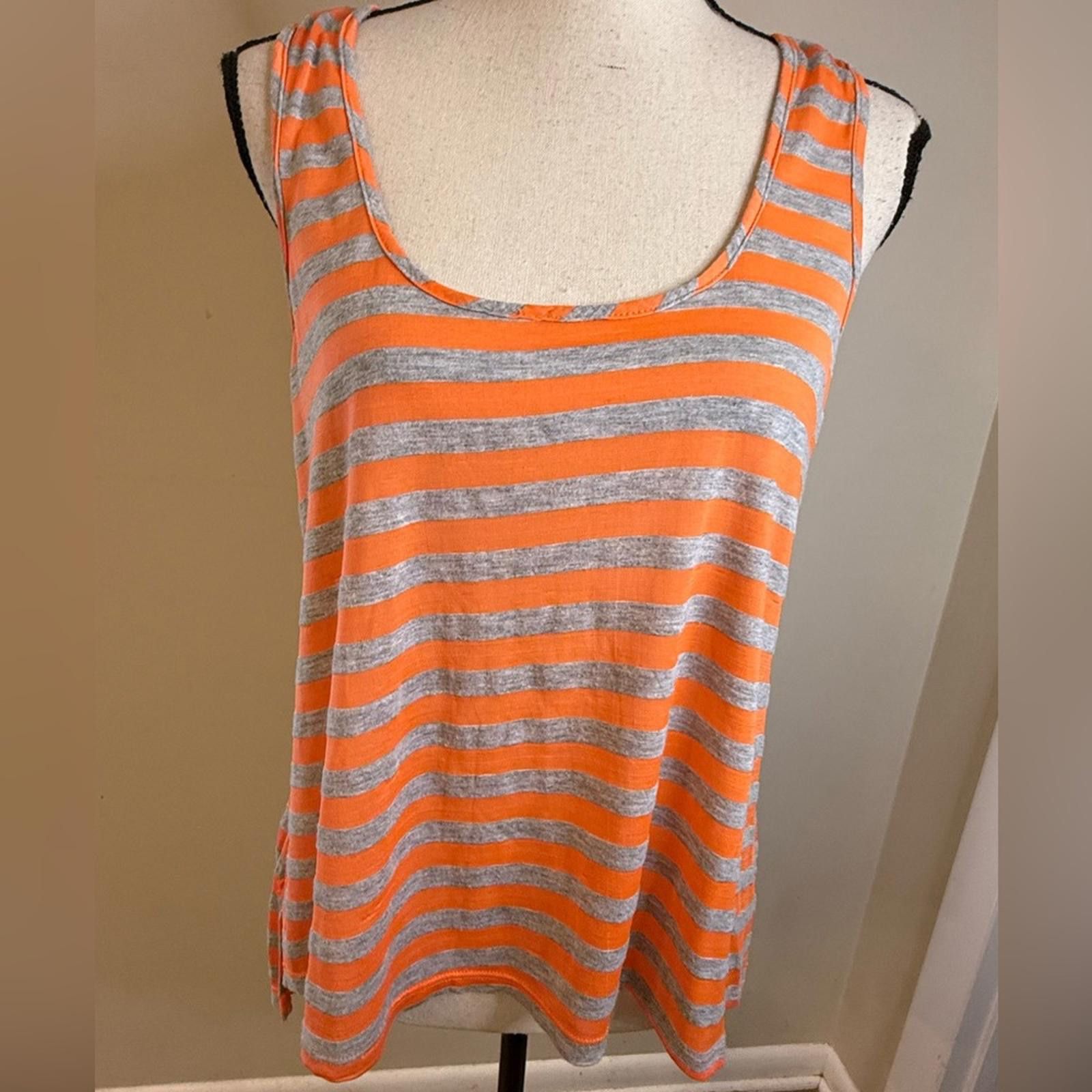 L7 Real Hip h.i.p. orange gray striped tank top scoop neck split hem LG Size L / US 10 / IT 46 - 1 Thumbnail