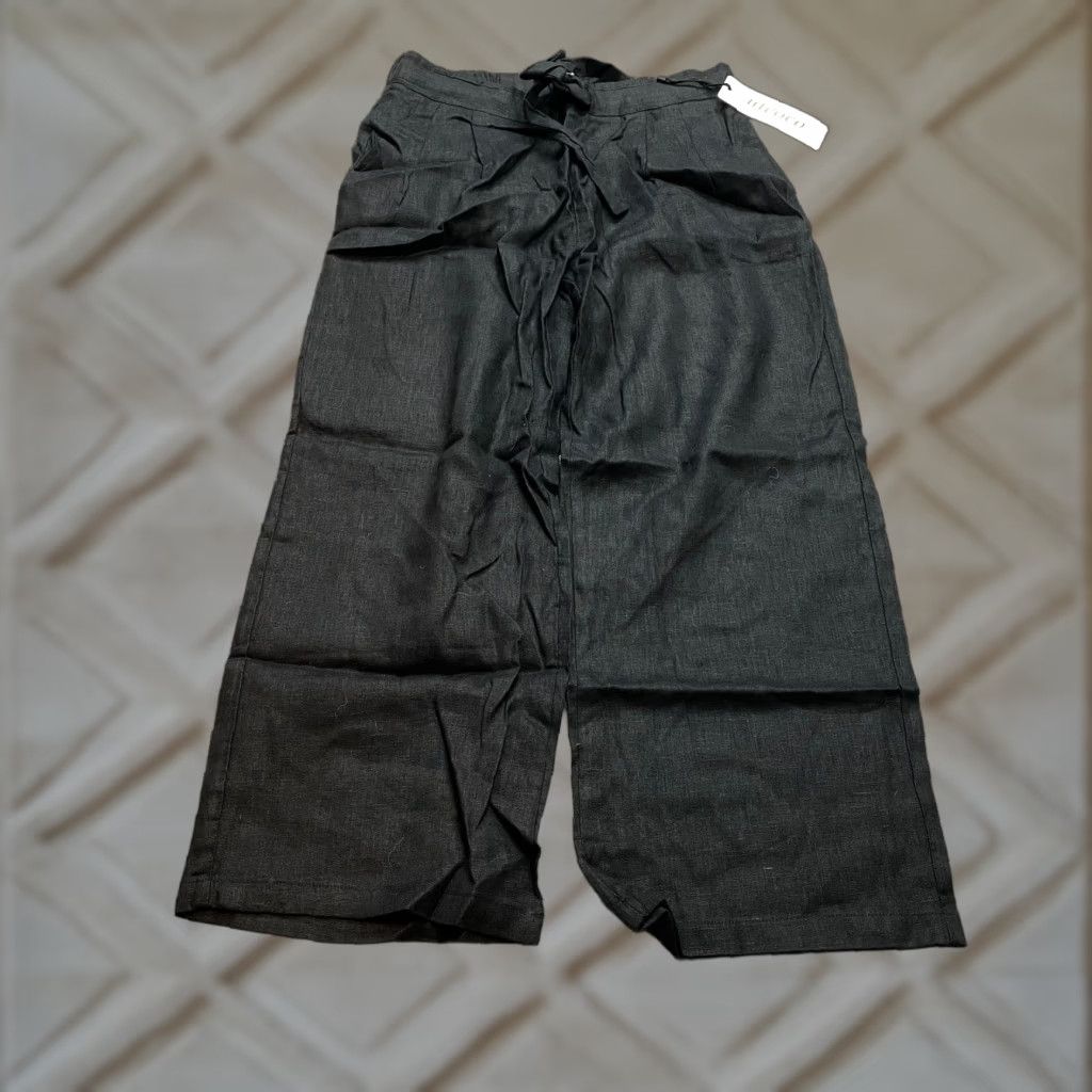 Vintage VINTAGE Utoco Paperbag Ankle Pants Womens Large Black Straight Stretch Belted New 30x25 Size 36" / US 14 / IT 50 - 1 Thumbnail