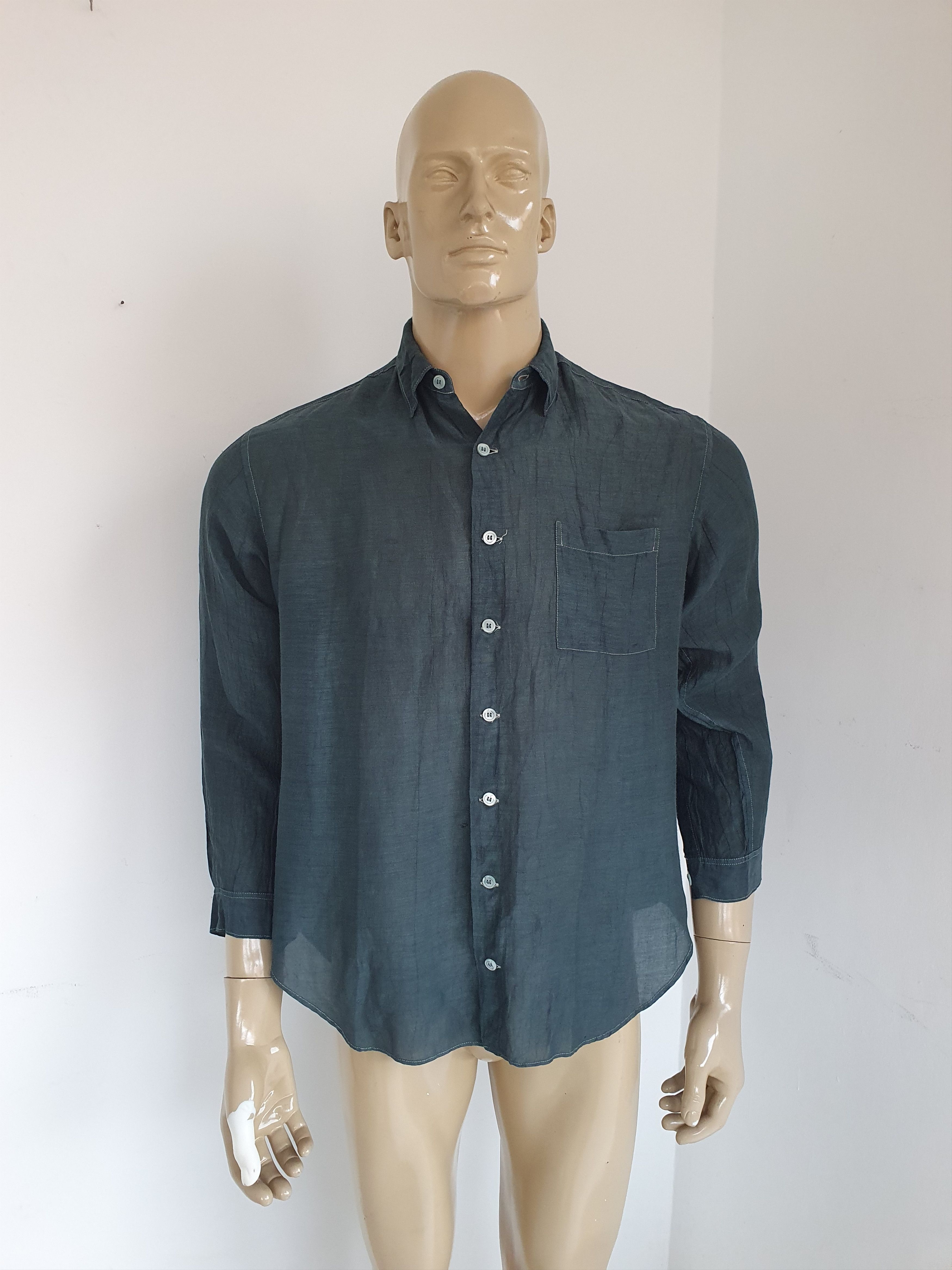 Y's × Yohji Yamamoto Green Dyed Contrast Stitch Shirt Size US M / EU 48-50 / 2 - 1 Thumbnail