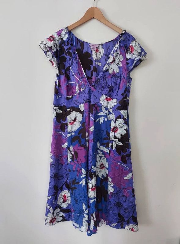 Vintage Monsoon silk dress UK 18 EU 46 Size XL / US 12-14 / IT 48-50 - 3 Thumbnail