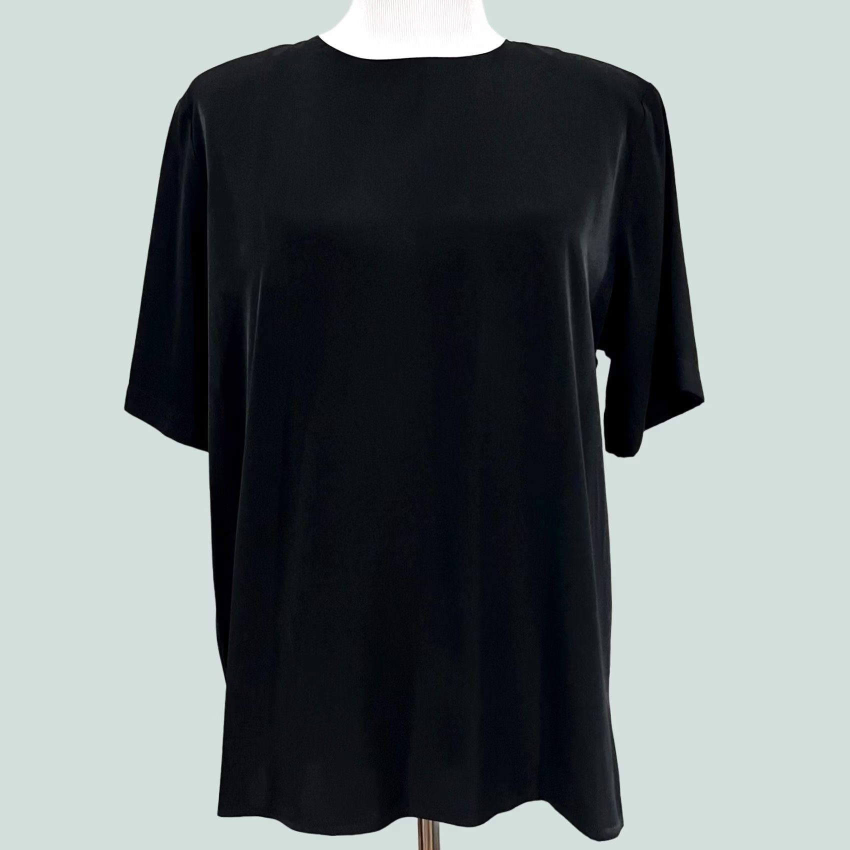 Vintage VINTAGE Erena Blouse Shirt Women 90s Silk Black Short Sleeve Slit Sz L 80s Size L / US 10 / IT 46 - 1 Thumbnail