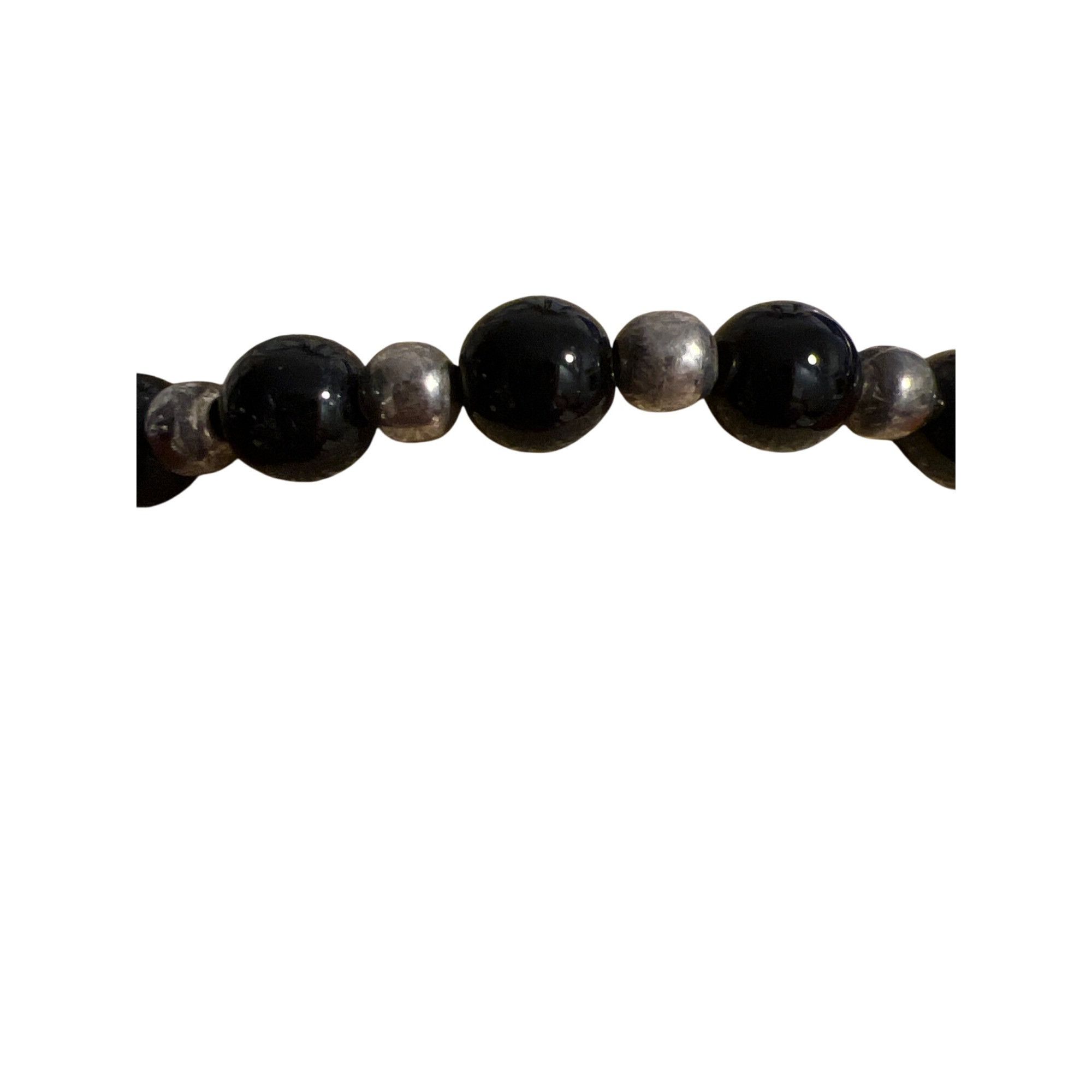 Other Vintage Silver Tone Black Glass Bead Bracelet Toggle Clasp E Size ONE SIZE - 2 Thumbnail