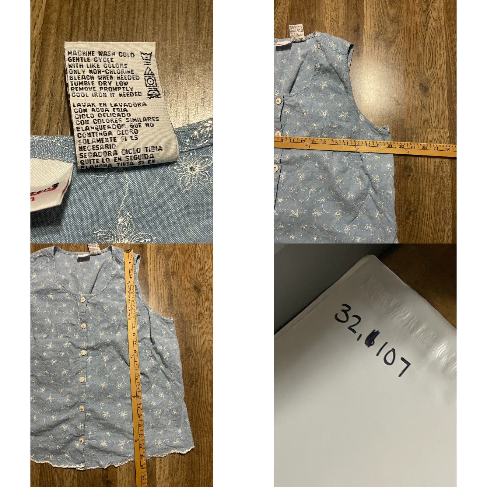 Vintage Bobbie Brooks Shirt Women's Plus 24W Blue Floral Sleeveless Button Up Size 4XL / US 24-26 - 8 Thumbnail
