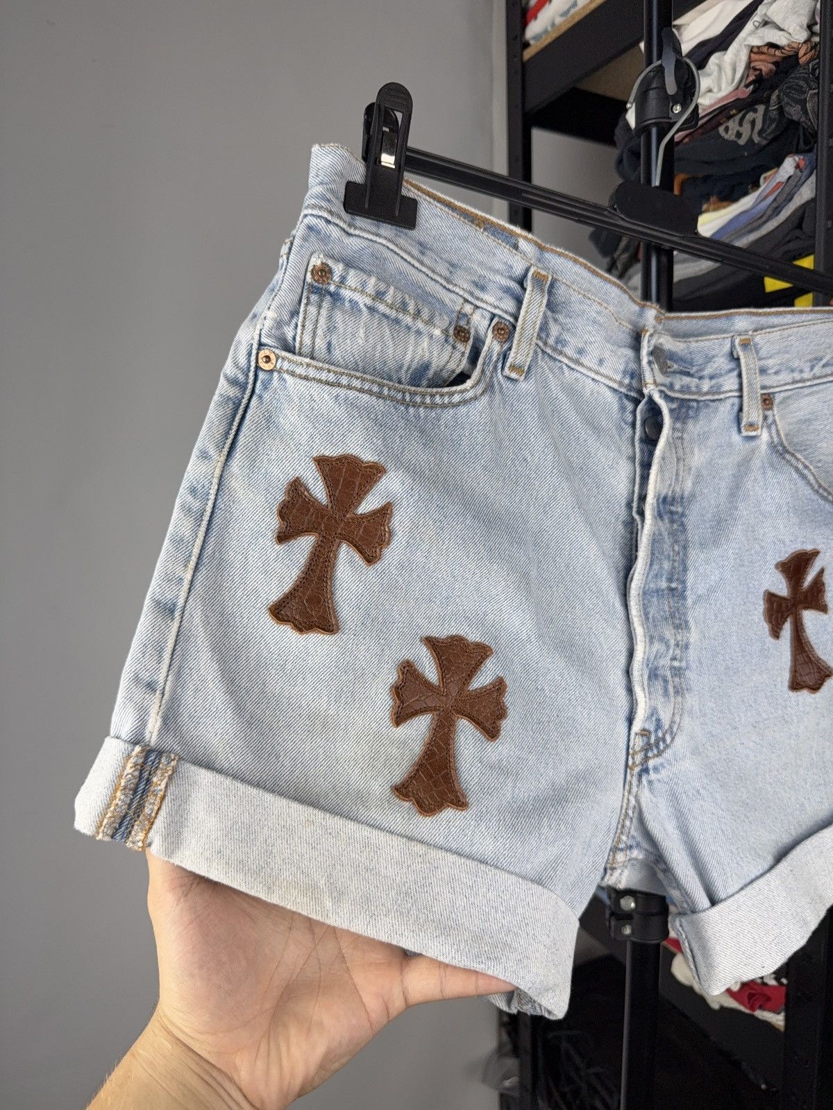 Levi's Vintage 90s Archival Chrome Hearts Style Cross Denim shorts Size 31" - 2 Thumbnail