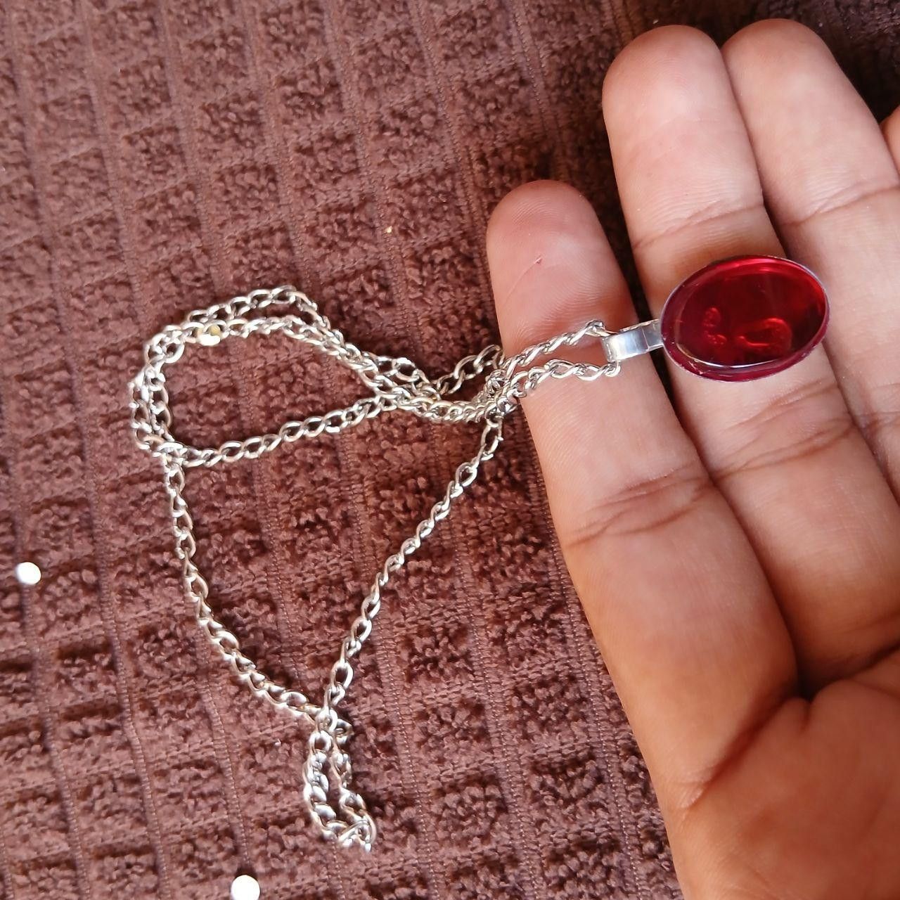 Other Retro Silver Chain Natural Gemstone Pendant Necklace Size ONE SIZE - 2 Thumbnail