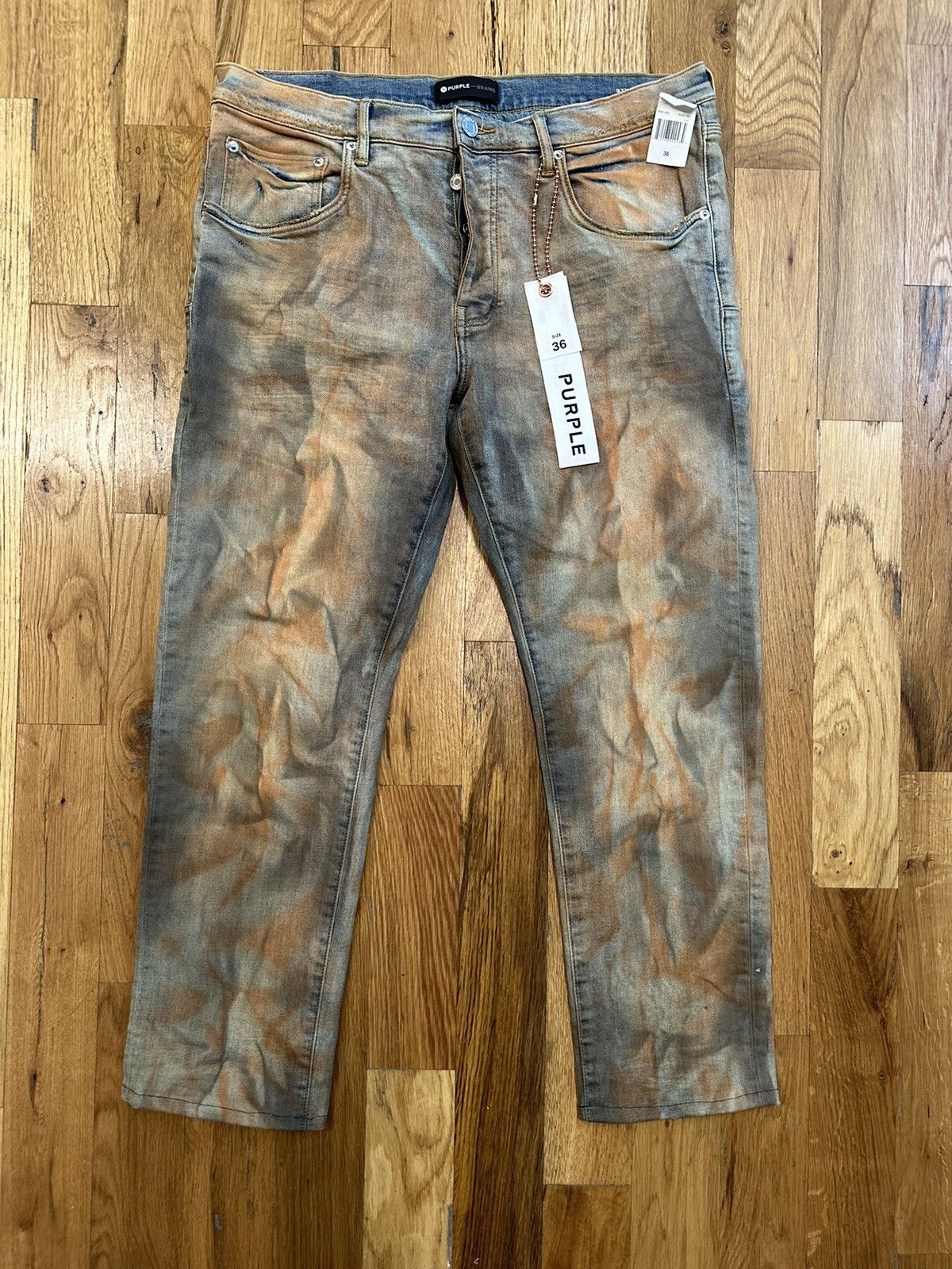 image of Purple Brand Orange Dyed Blue Denim Jeans Size 36, Men's