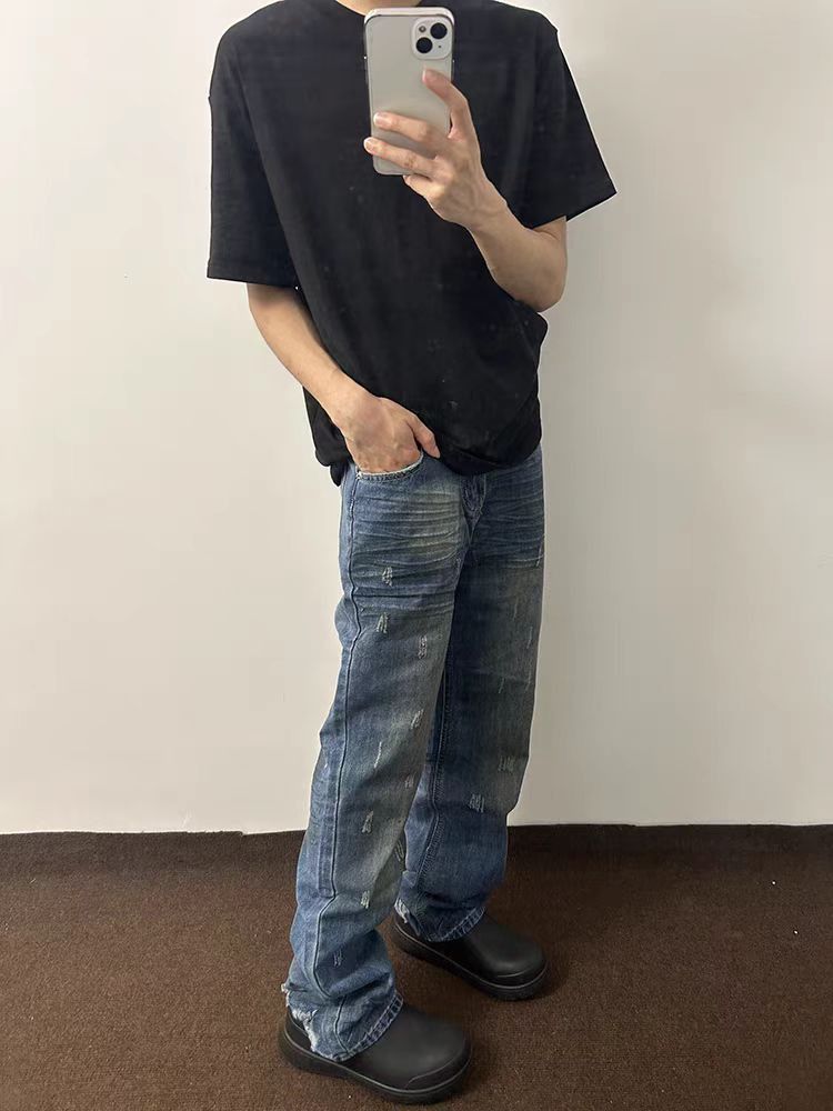 Japanese Brand × Jean Washed Destroyed Design Aged Straight Leg Jeans Size US 32 / EU 48 - 4 Thumbnail