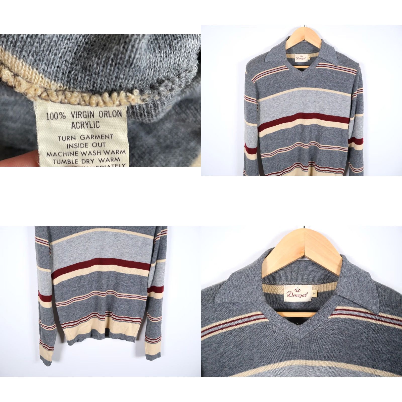 Vintage VINTAGE Donegal Sweater Mens S Gray 70s Men Tag Cream Striped Thin Acrylic Size US S / EU 44-46 / 1 - 8 Thumbnail