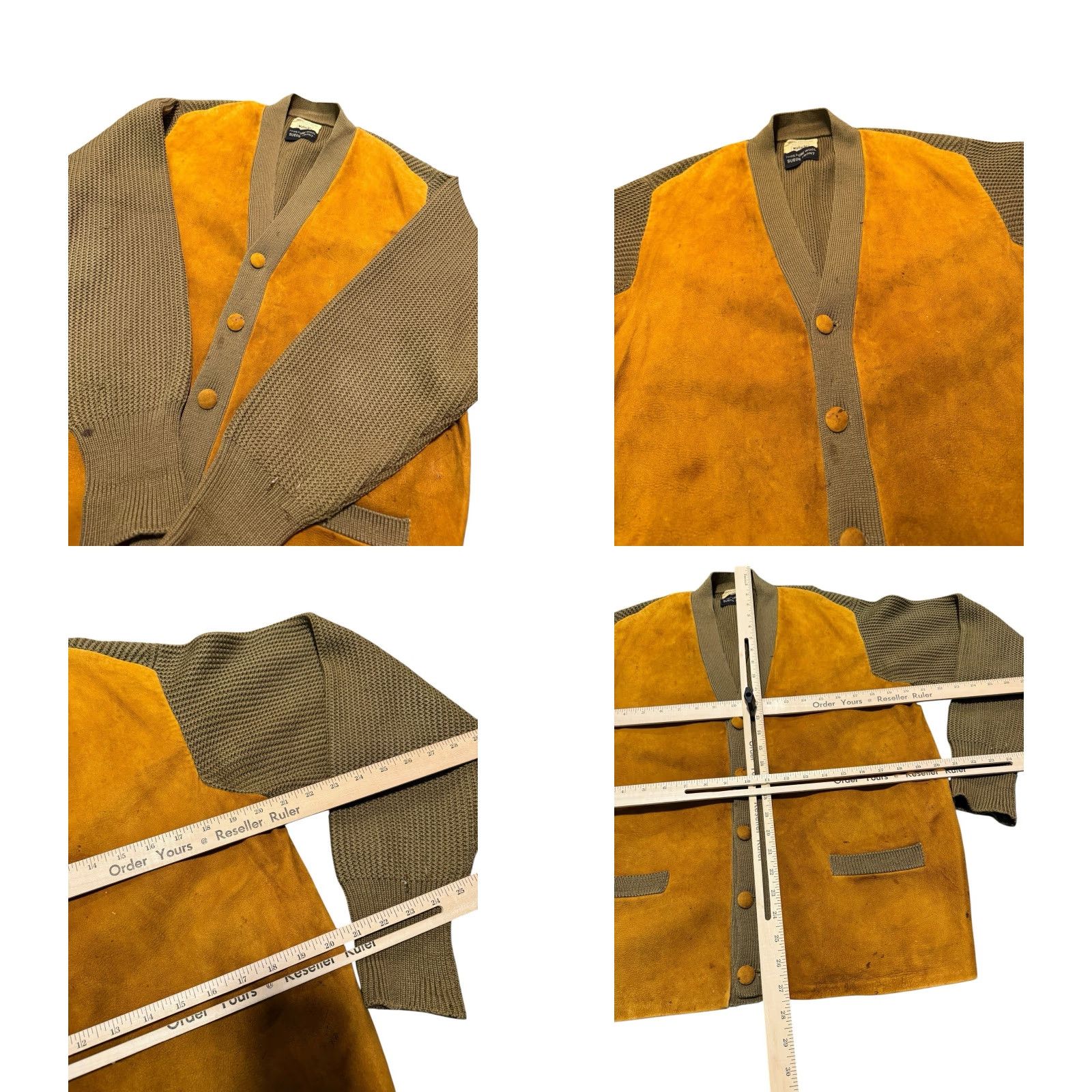 Vintage VINTAGE Wallachs 60's Suede Front Cardigan Sweater 100% Pure Wool Made in England Mens L Brown Knit Size L Size US L / EU 52-54 / 3 - 10 Thumbnail