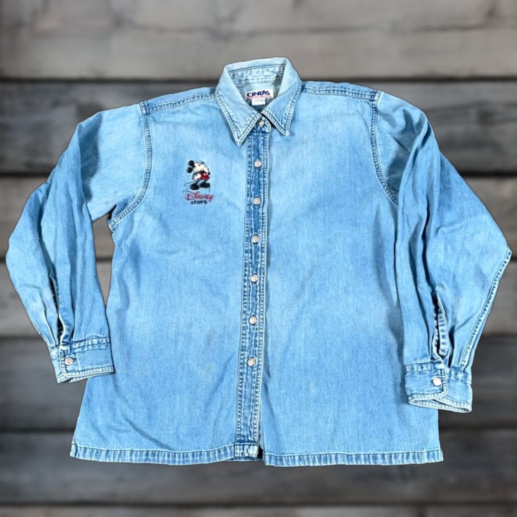 Disney VINTAGE Disney Store Minnie Mouse Denim Shirt Women's Large Blue Embroidered Employee Size L / US 10 / IT 46 - 1 Thumbnail