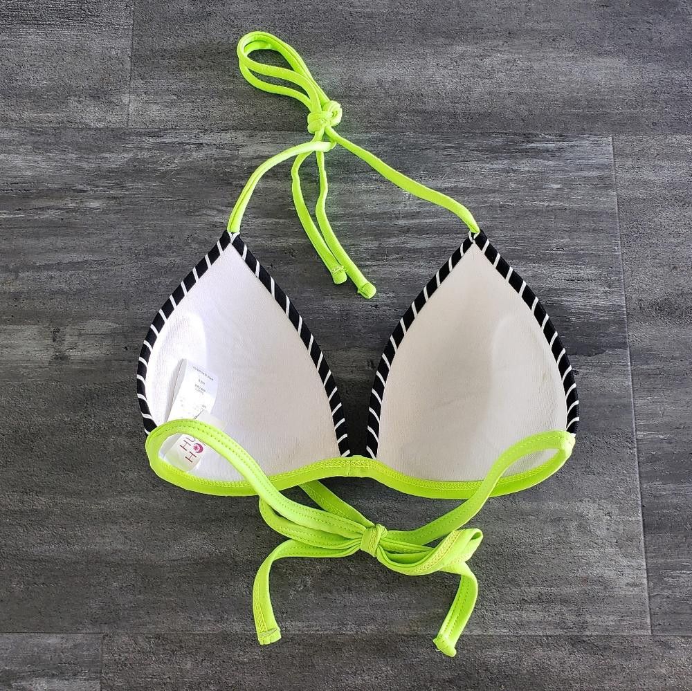 Designer Black Green Neon Striped HH Bikini Top Size ONE SIZE - 2 Thumbnail