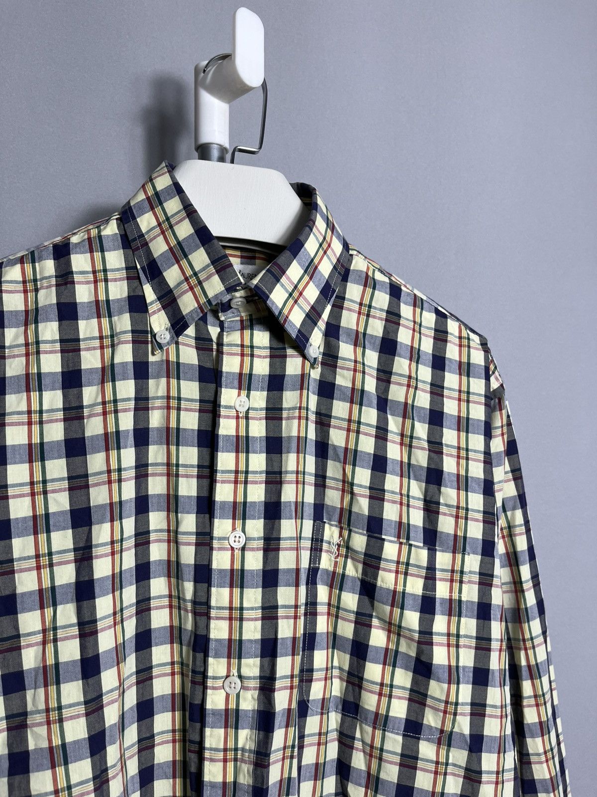 Vintage × Yves Saint Laurent Yves Saint Laurent YSL plaid check long sleeve shirt Size US XL / EU 56 / 4 - 3 Thumbnail
