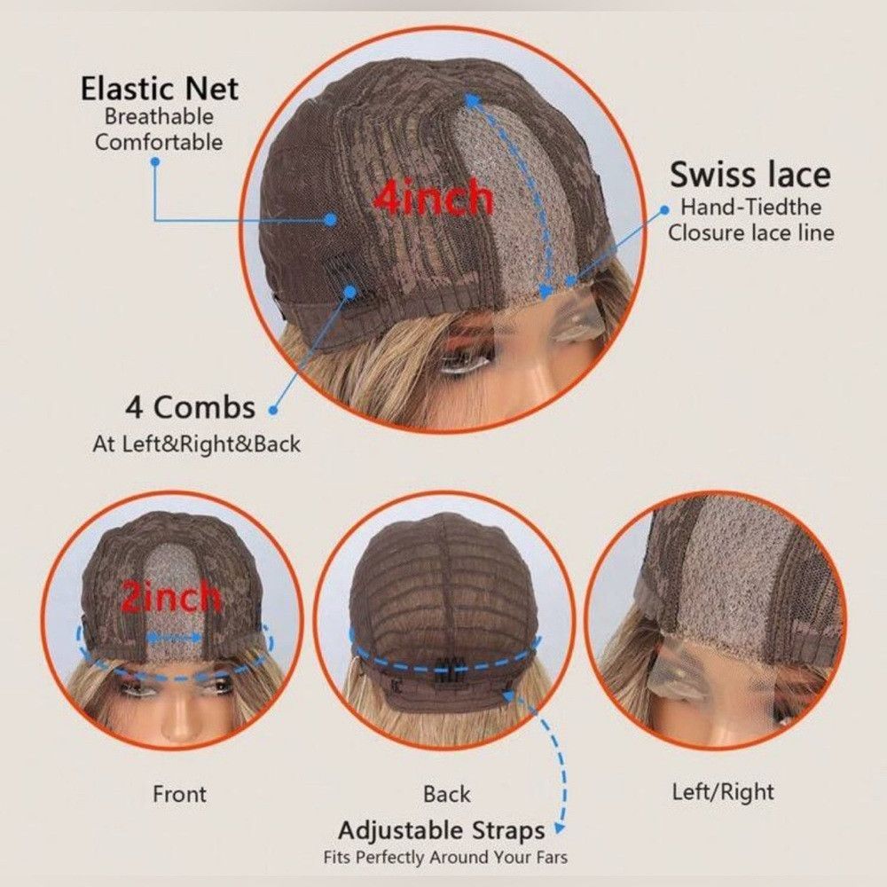 Other 4 x 2 Lace Closure Balayage Blonde Wig 26 Inch long Natural Size ONE SIZE - 6 Thumbnail