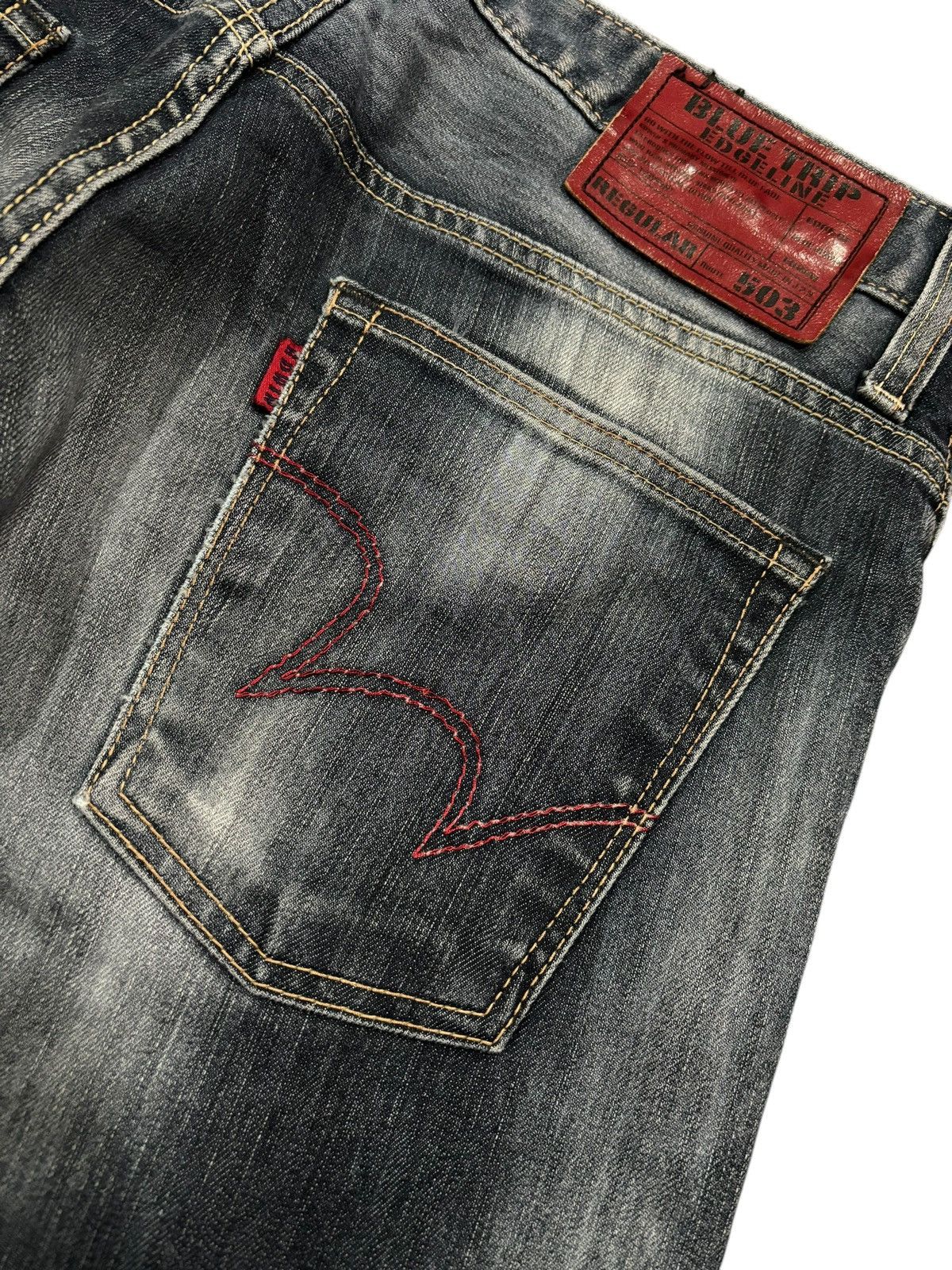 Edwin × Japanese Brand Vintage Y2k Edwin 503 Blue Trip Faded Straight Cut Jeans Size US 34 / EU 50 - 6 Thumbnail