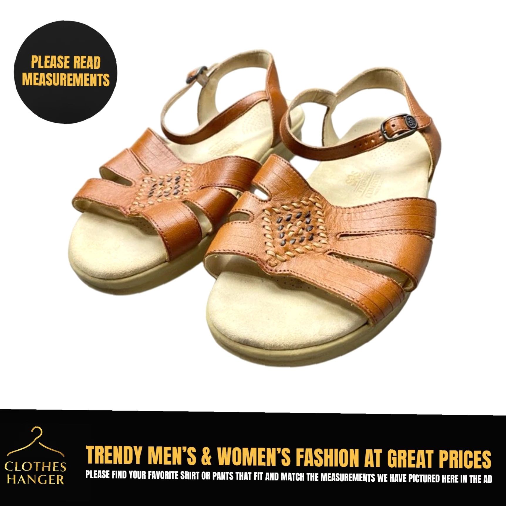 SAS VINTAGE? SAS Huarache Sandals Women's 7.5WW Antique Tan Leather Wide Made In USA Size US 8 / IT 38 - 2 Thumbnail