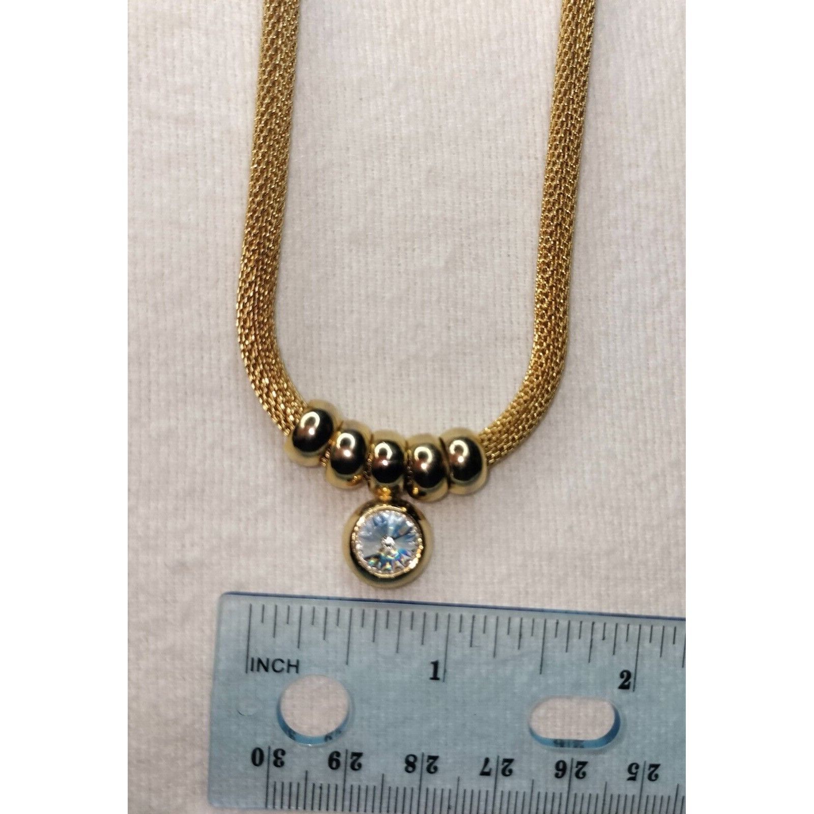 Vintage Gold Tone Metal Mesh Tube Necklace Ring Stoned Pendant Circa Size ONE SIZE - 12 Thumbnail