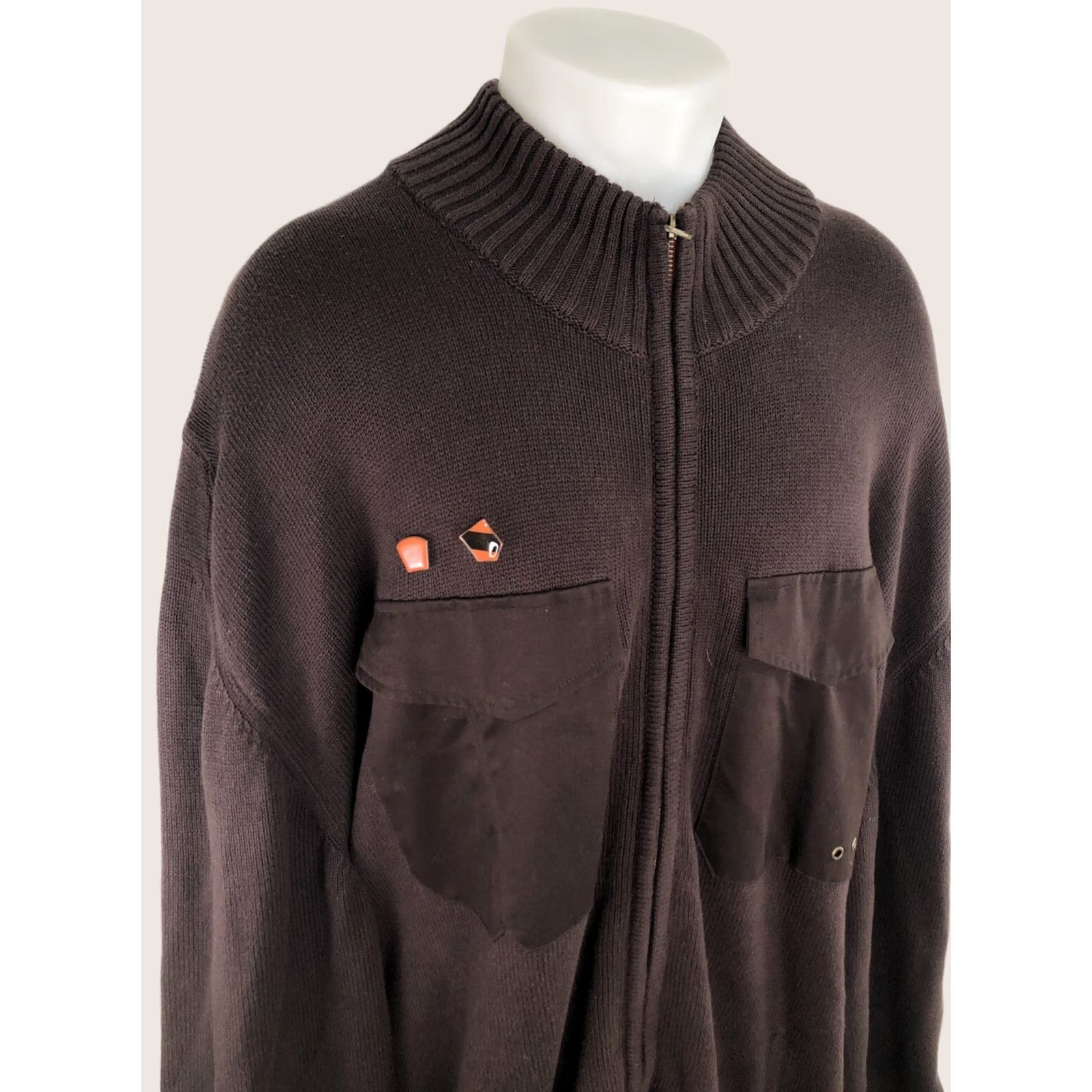 Vintage MARITHE FRANCOIS GIRBAUD - NEW w TAGS - 4XL Sweater Jacket - Elbow Patch Cotton Brown Mens Header: Sweatery? Size US XXL / EU 58 / 5 - 1 Thumbnail