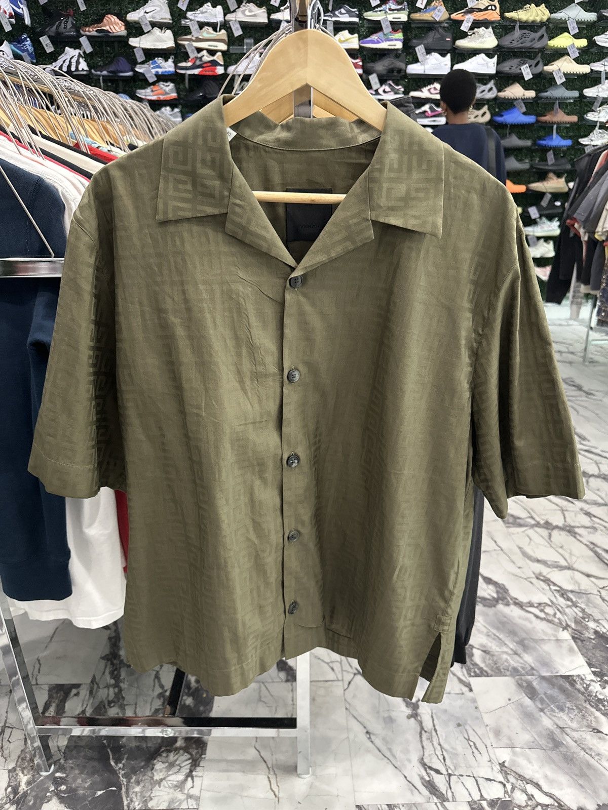 Givenchy Givenchy Monogram Button Up Short Sleeve ‘Olive Green’ Size US M / EU 48-50 / 2 - 1 Thumbnail
