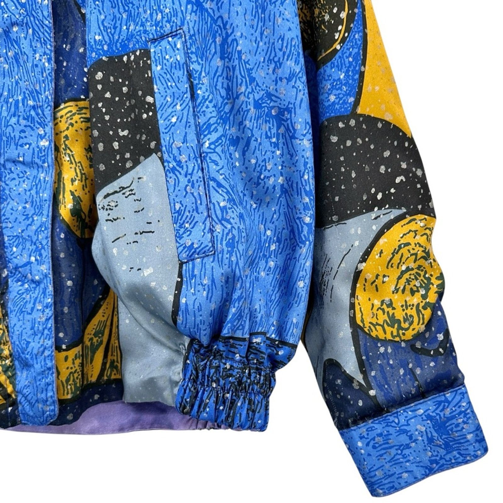 Vintage RARE Vintage Blue Purple Picasso Satin Zip Up Light Jacket Size US L / EU 52-54 / 3 - 4 Thumbnail