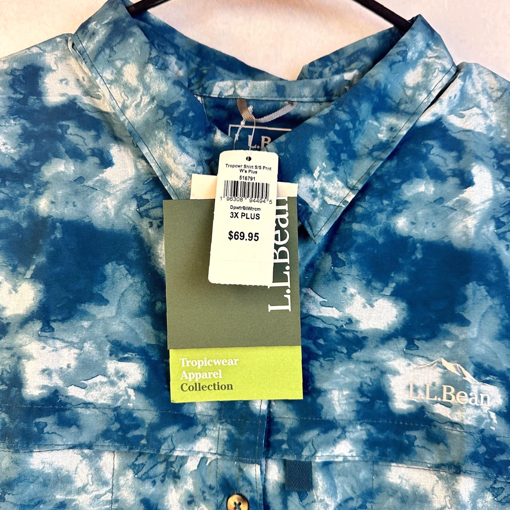 Vintage LL Bean Shirt Women 3X Plus Blue White Tropicwear Button Up Short Sleeve Fishing Size XXL / US 16-18 / IT 52-54 - 4 Thumbnail