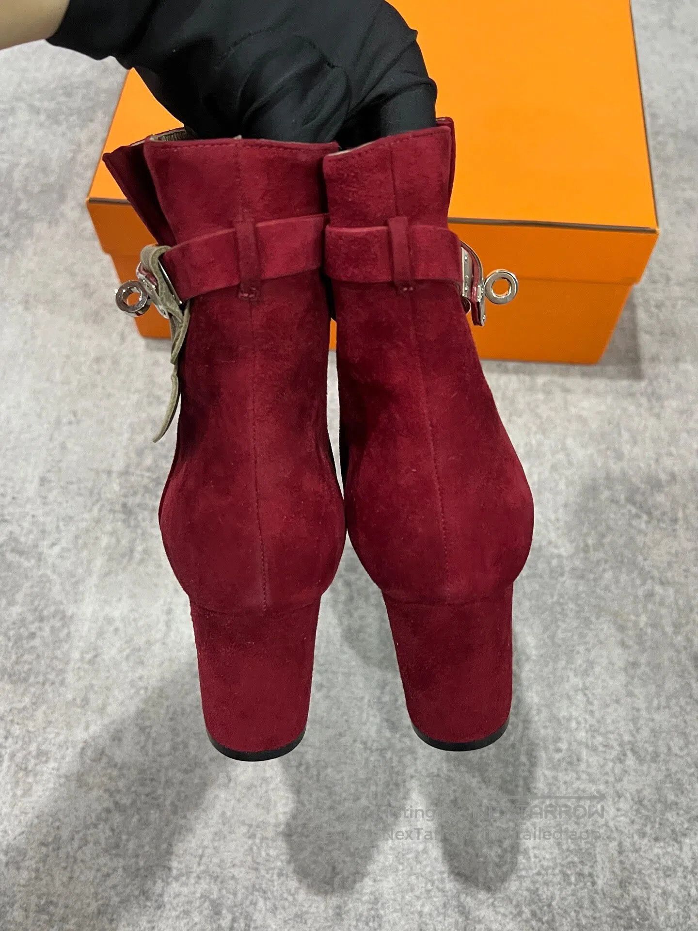 Hermes Hermes Burgundy Kelly Silver Buckle Heeled Ankle Boots| Size US 6.5 / IT 36.5 - 6 Thumbnail