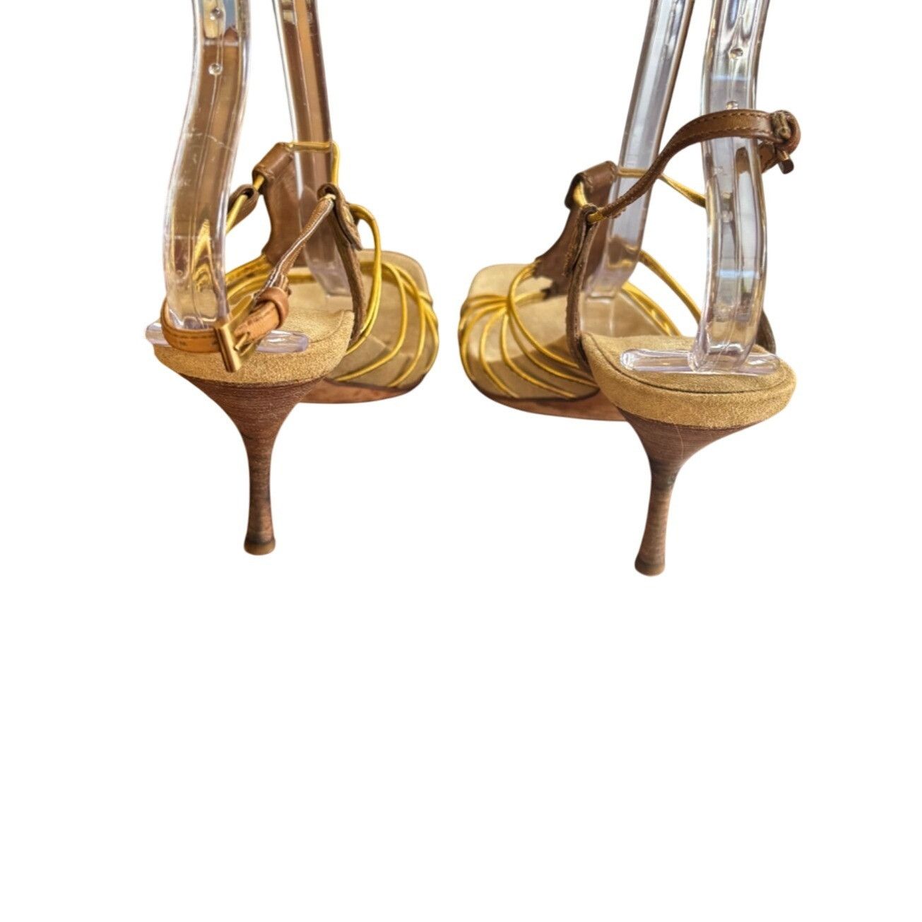 Prada Prada Womens Yellow & Brown Strappy Stiletto Heels Size 38 Size US 8 / IT 38 - 3 Thumbnail