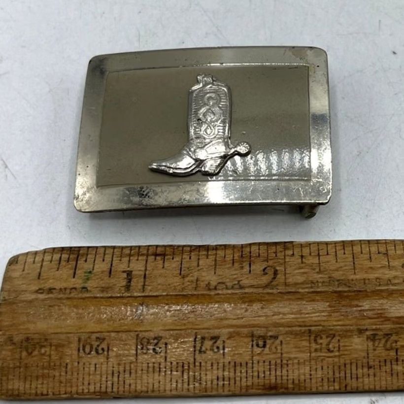 Vintage Cowboy Boot Belt Buckle Western Theme w/ Spur Silver Small Size ONE SIZE - 3 Thumbnail
