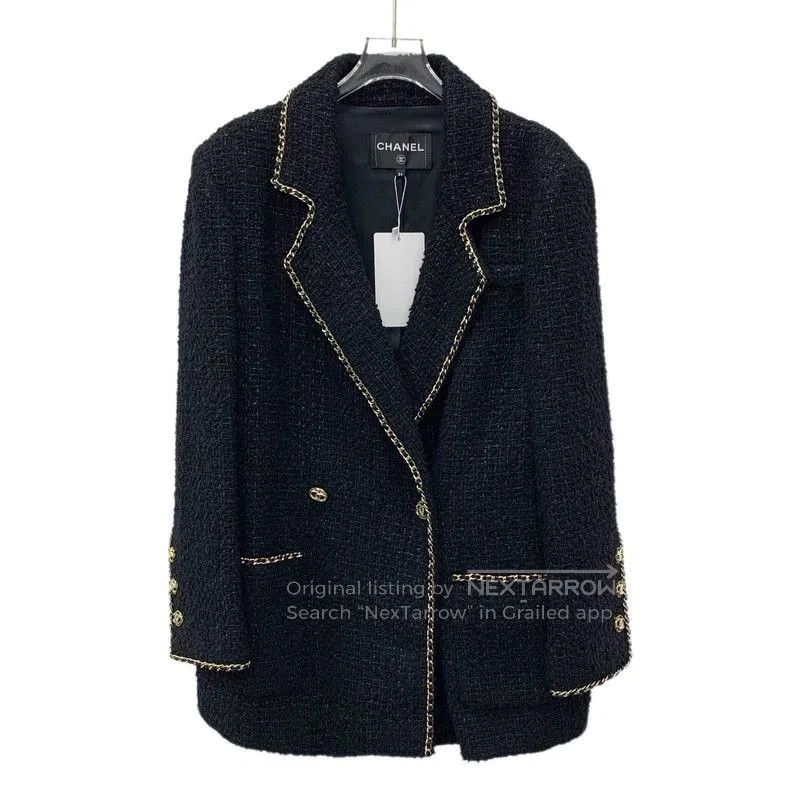 Chanel 23B Wool Tweed Double-Breasted Coat.