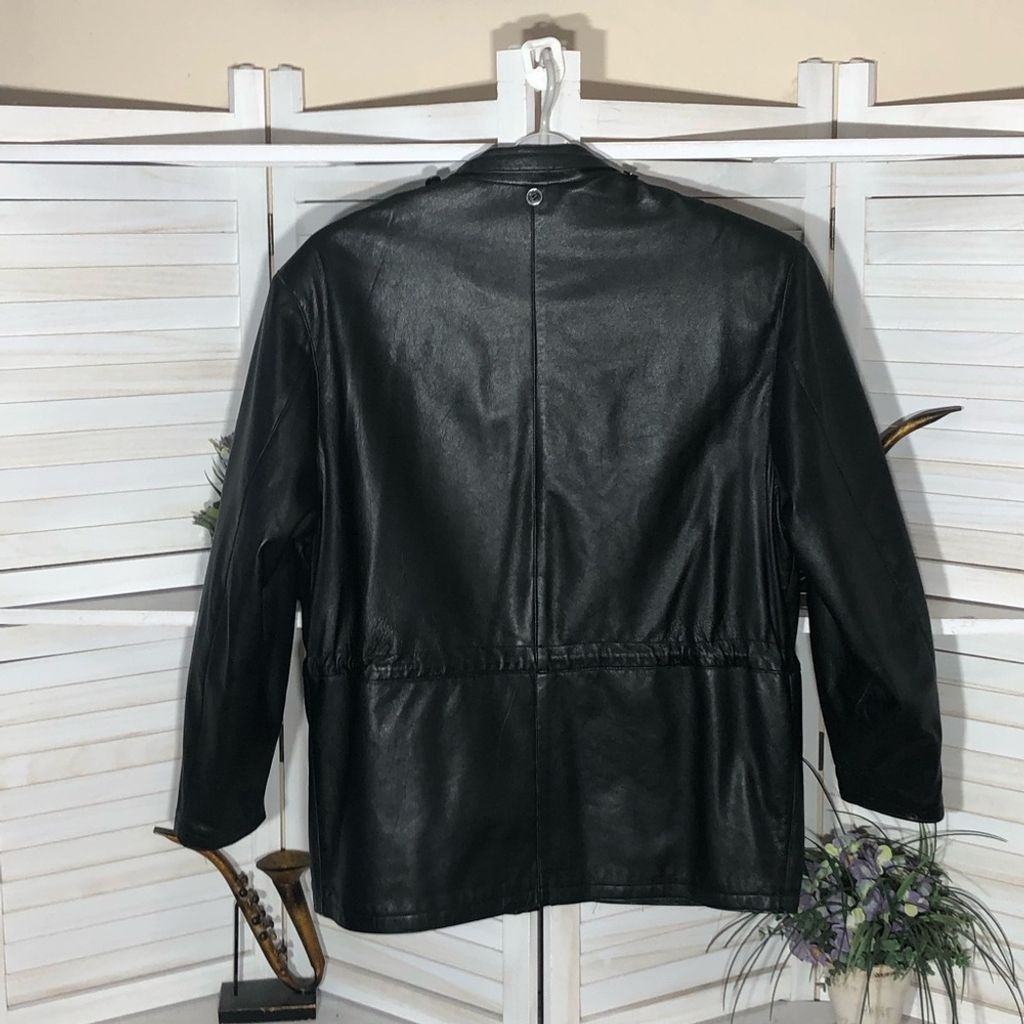 Vintage Italian leather moto jacket coat black genuine leather L Size US L / EU 52-54 / 3 - 2 Thumbnail