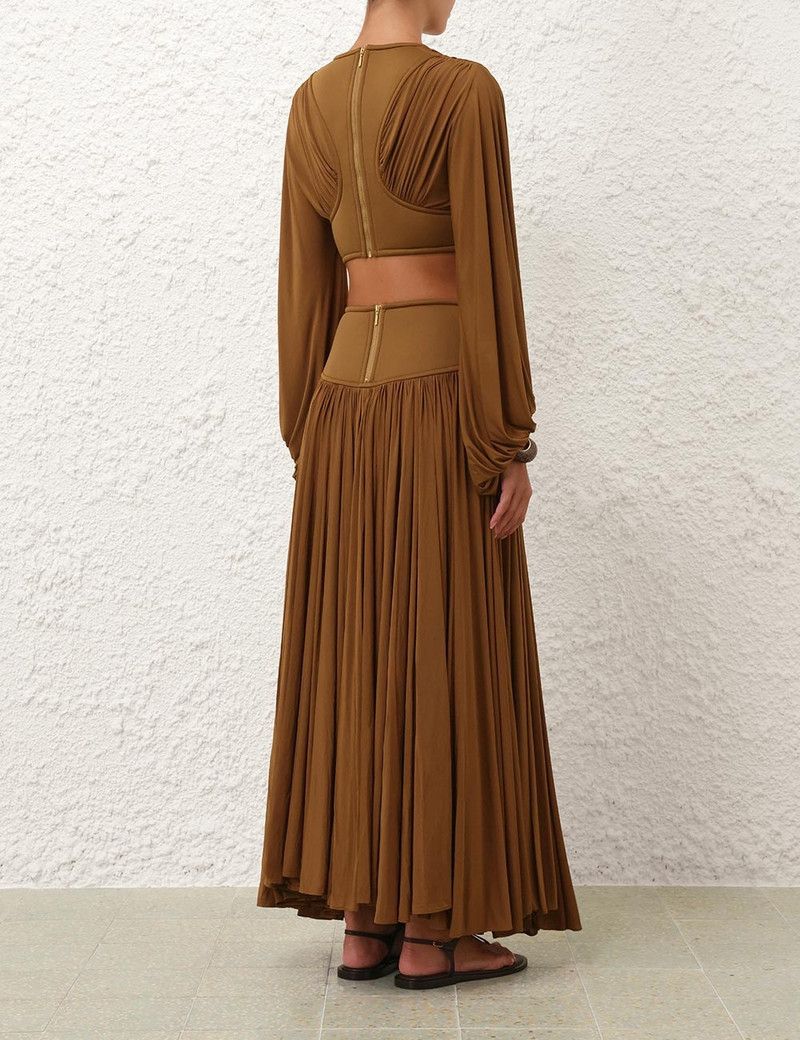 Zimmermann oc11z0226 Illuminate Gathered Maxi Skirt in Khaki Size 30" / US 8 / IT 44 - 4 Thumbnail