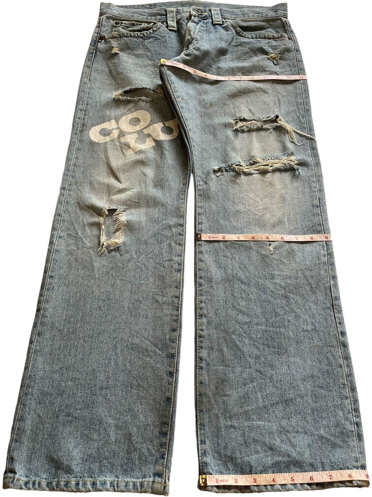 Japanese Brand Vintage Japanese CocoLulu Light Wash Rip Printed Baggy Jeans Size US 35 - 14 Thumbnail