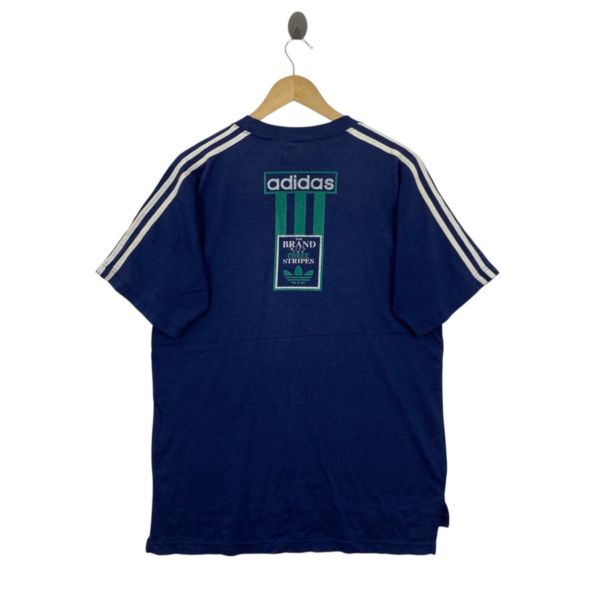 Adidas Vintage 90s Adidas 3 Stripe Sleeve Tee Navy Green L Trefoil Size US L / EU 52-54 / 3 - 2 Thumbnail