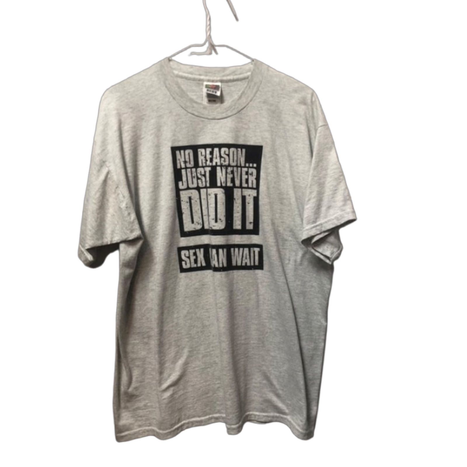 Fruit Of The Loom VINTAGE Fruit of the Loom T-Shirt Gray XL Men's Graphic Sex Can Wait No Reason Virgin FOTL 80s? Size US XL / EU 56 / 4 - 1 Thumbnail