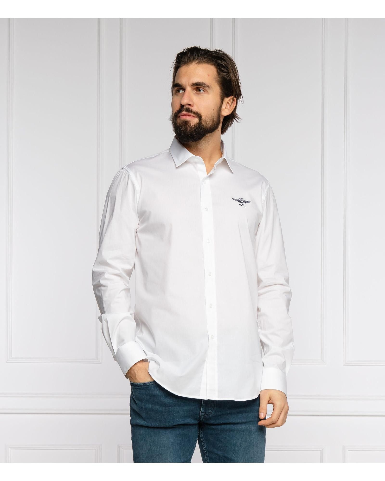 image of Aeronautica Militare Button-Up Shirt in White, Men's (Size Large)