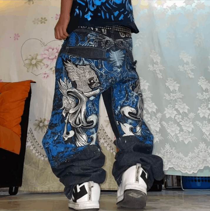 Japanese Brand Streetwear Fashion New Pattern Printing Casual Baggy Jeans Size US 34 / EU 50 - 5 Thumbnail